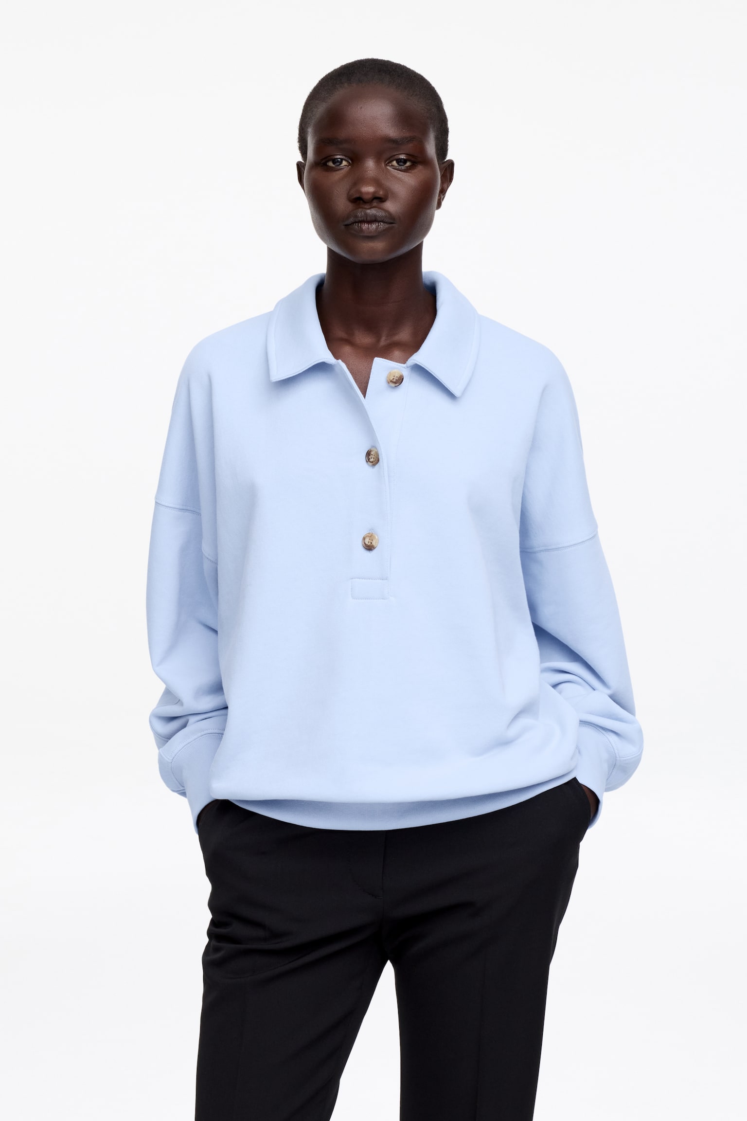 Sweat polo en tissu éponge - Bleu ciel/Marron foncé/Blanc cassé - 1