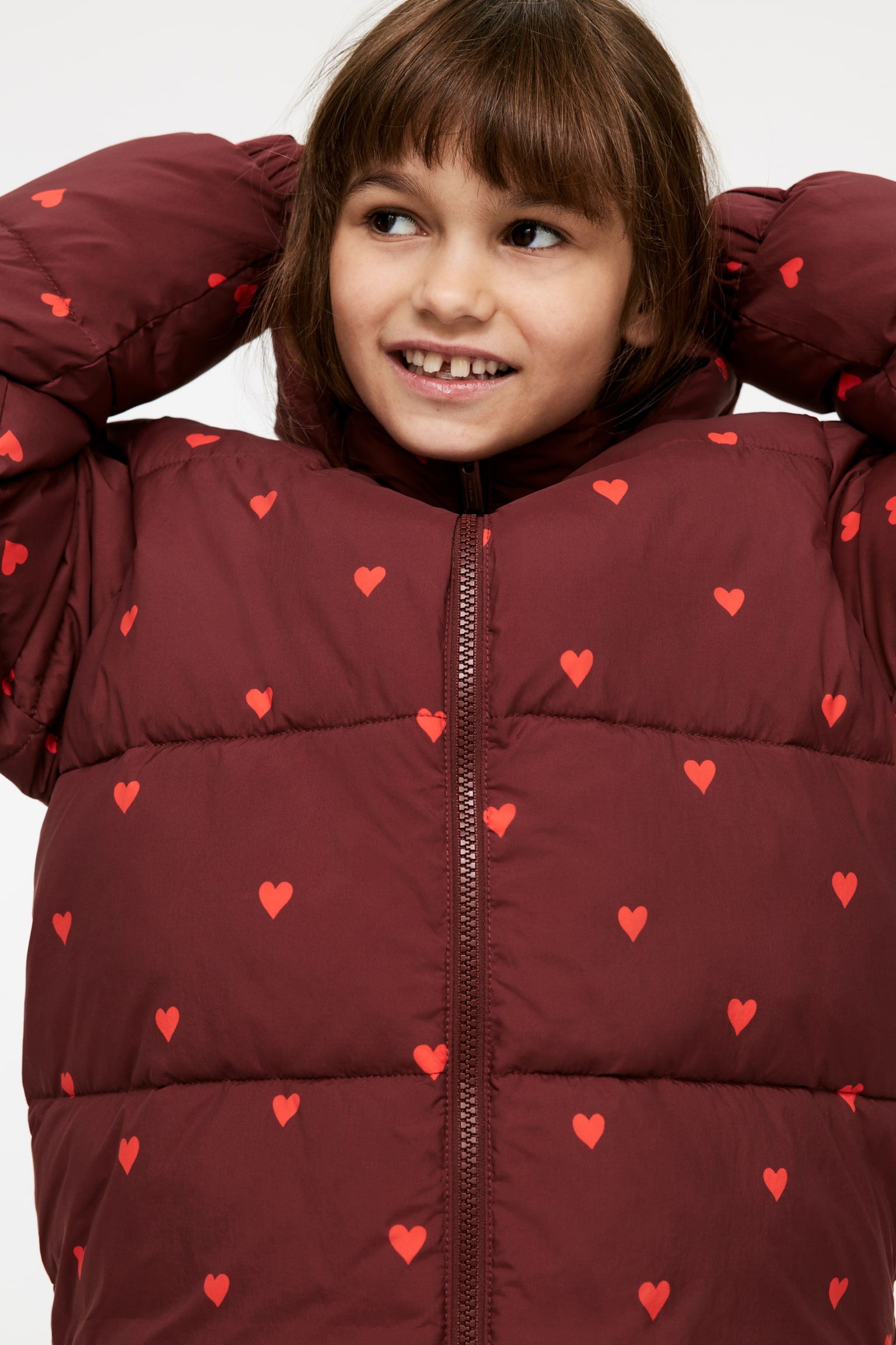 Print Puffer Jacket - Burgundy/Hearts/Off White/Blue - 3