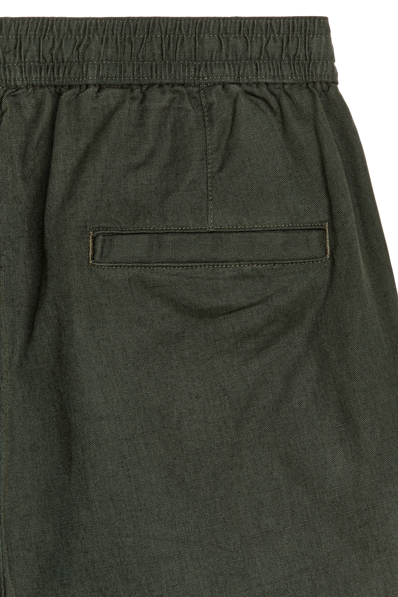 Cotton-Linen Drawstring Shorts - Dark Green/Black - 2