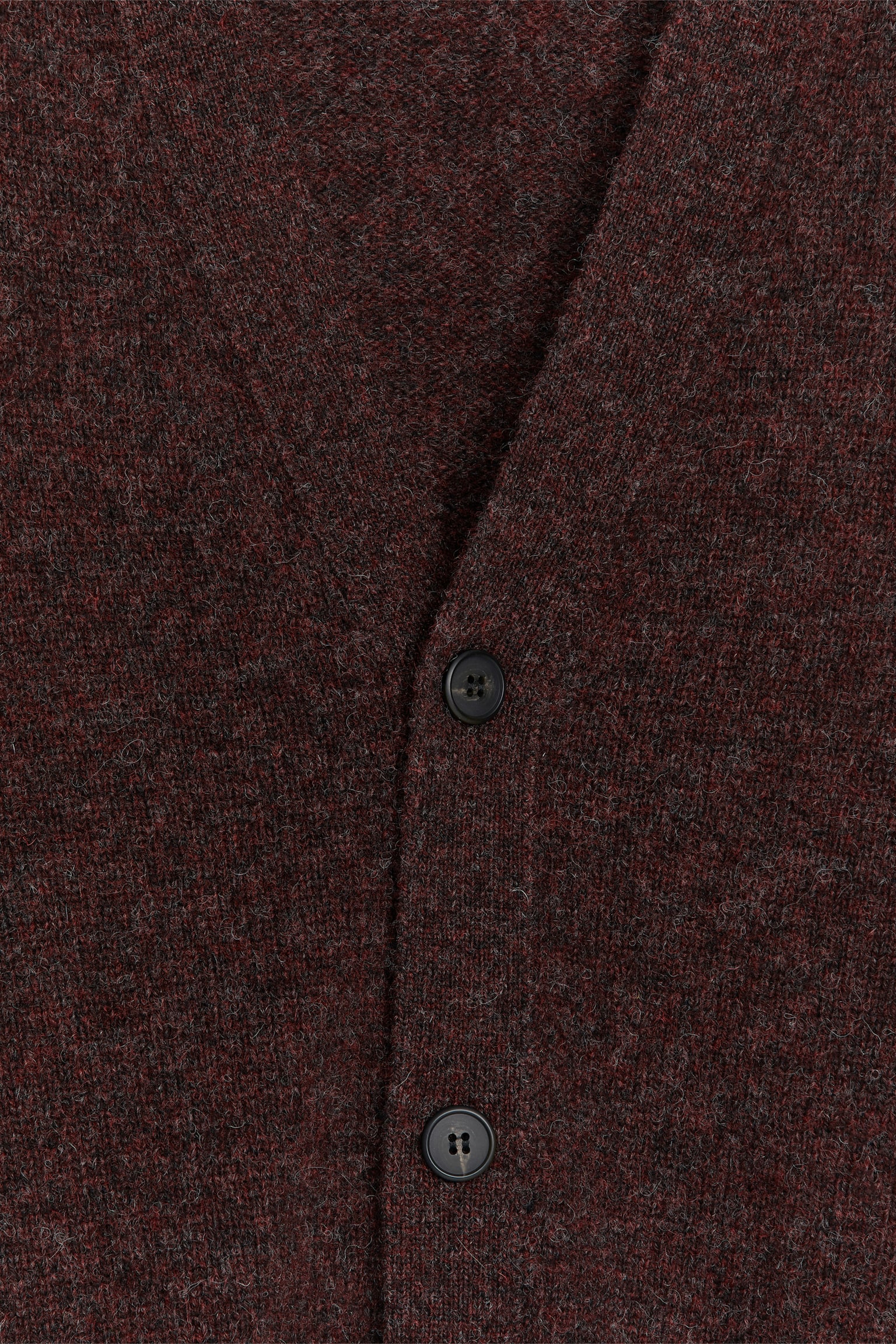 V-Neck Wool Cardigan - Burgundy/Dark Grey - 2