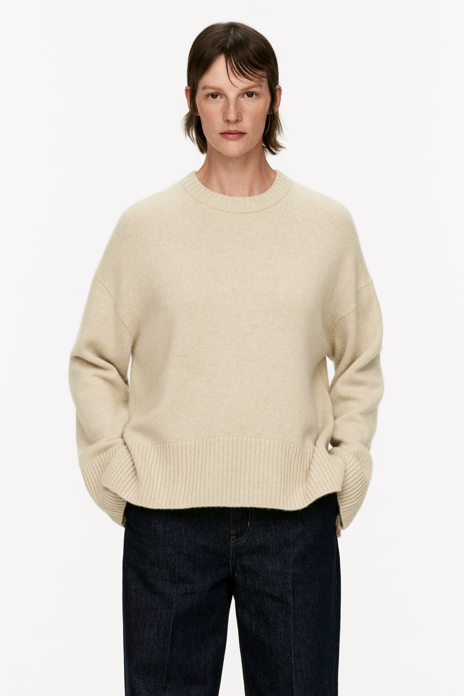 Relaxed Cashmere-Wool Jumper - Beige/Black/Pink - 1