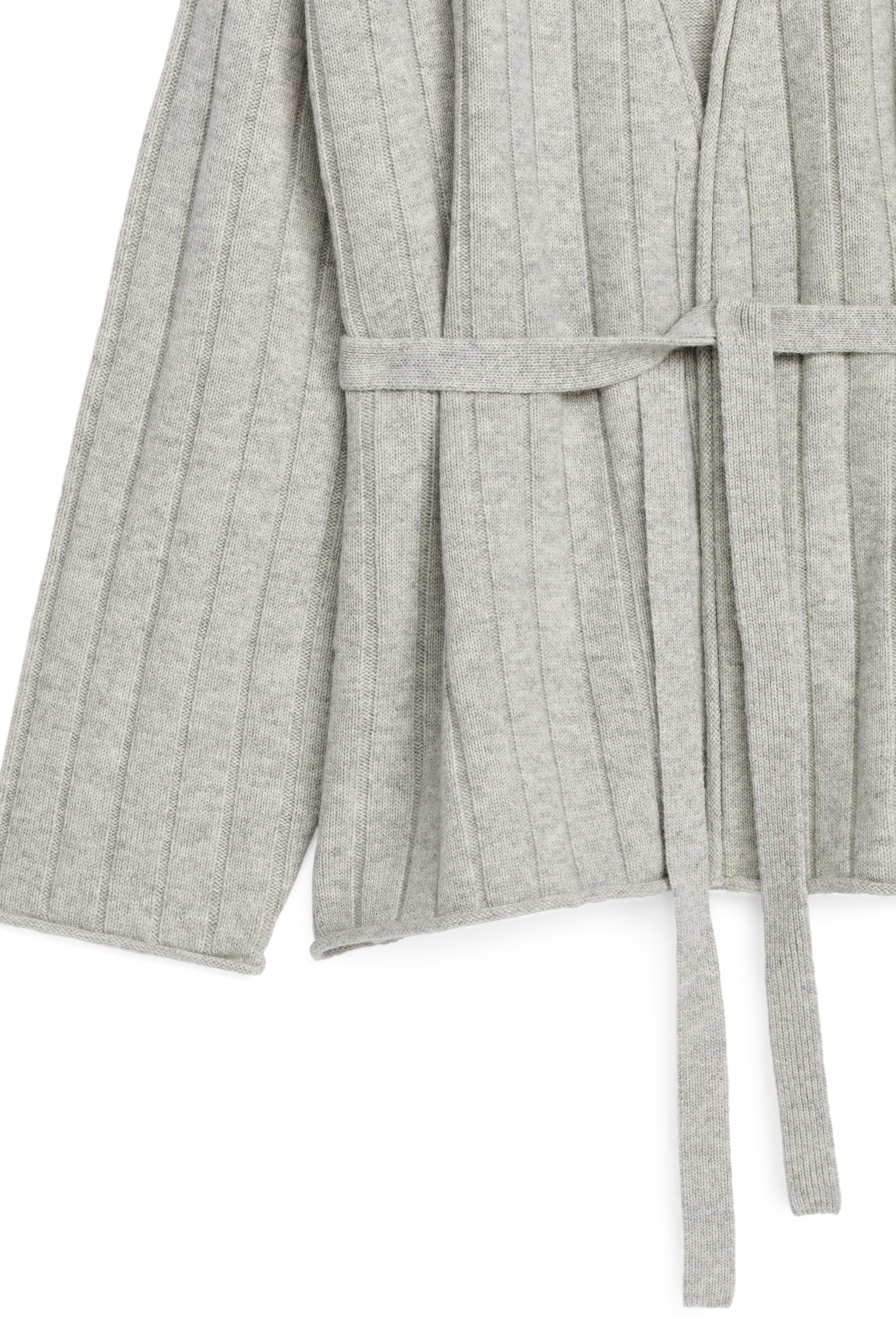 Cashmere-Wool Belted Cardigan - Light Grey - 2