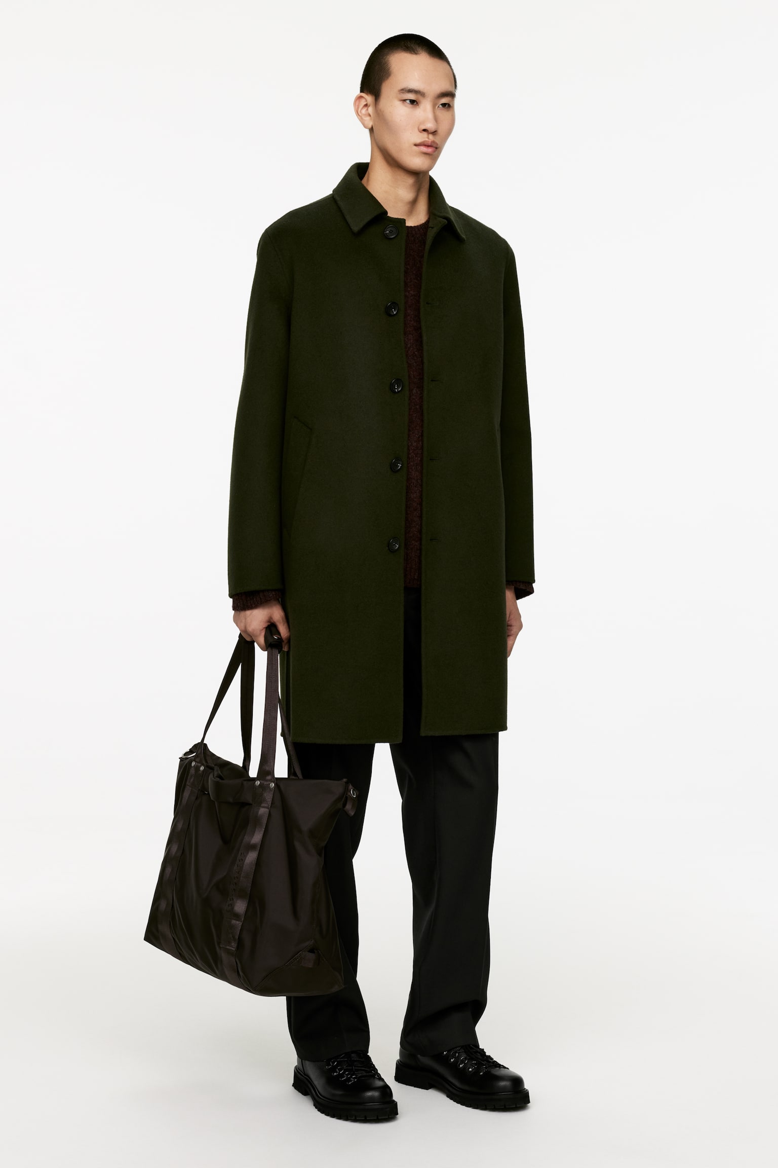 Double-Face Wool Blend Coat - Dark Green/Dark Blue - 4