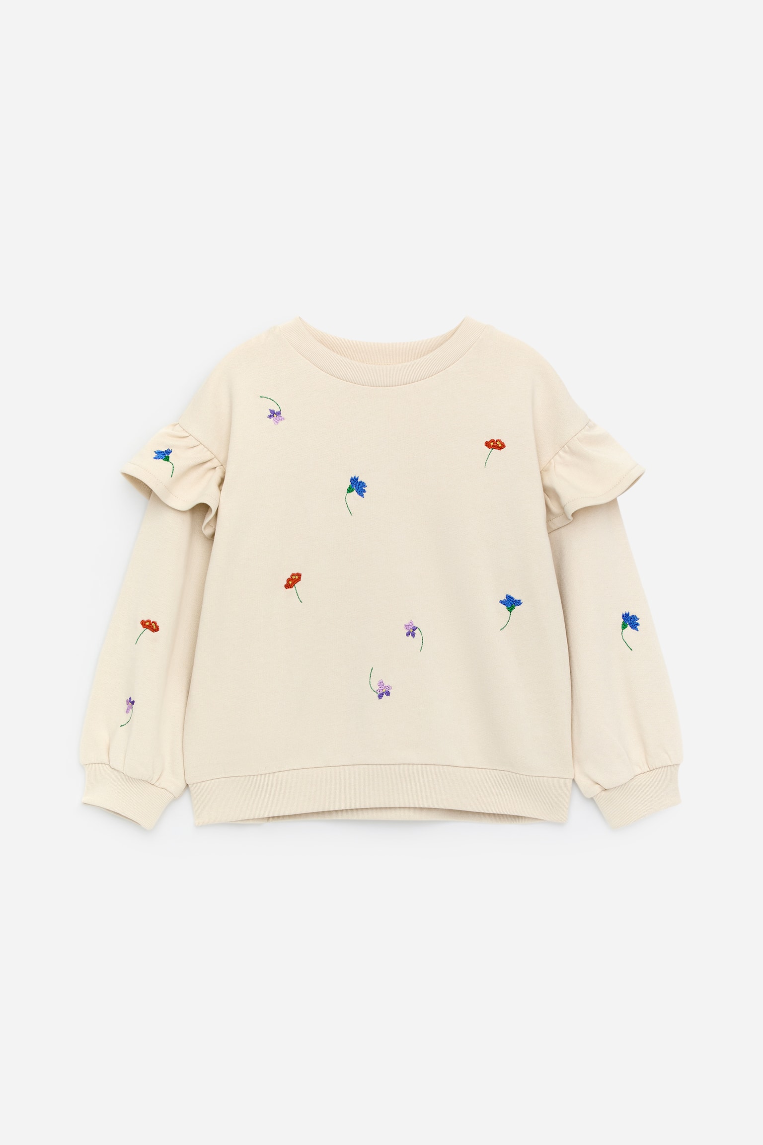 Sweatshirt mit Rüschen - Beige/Blumen - 1