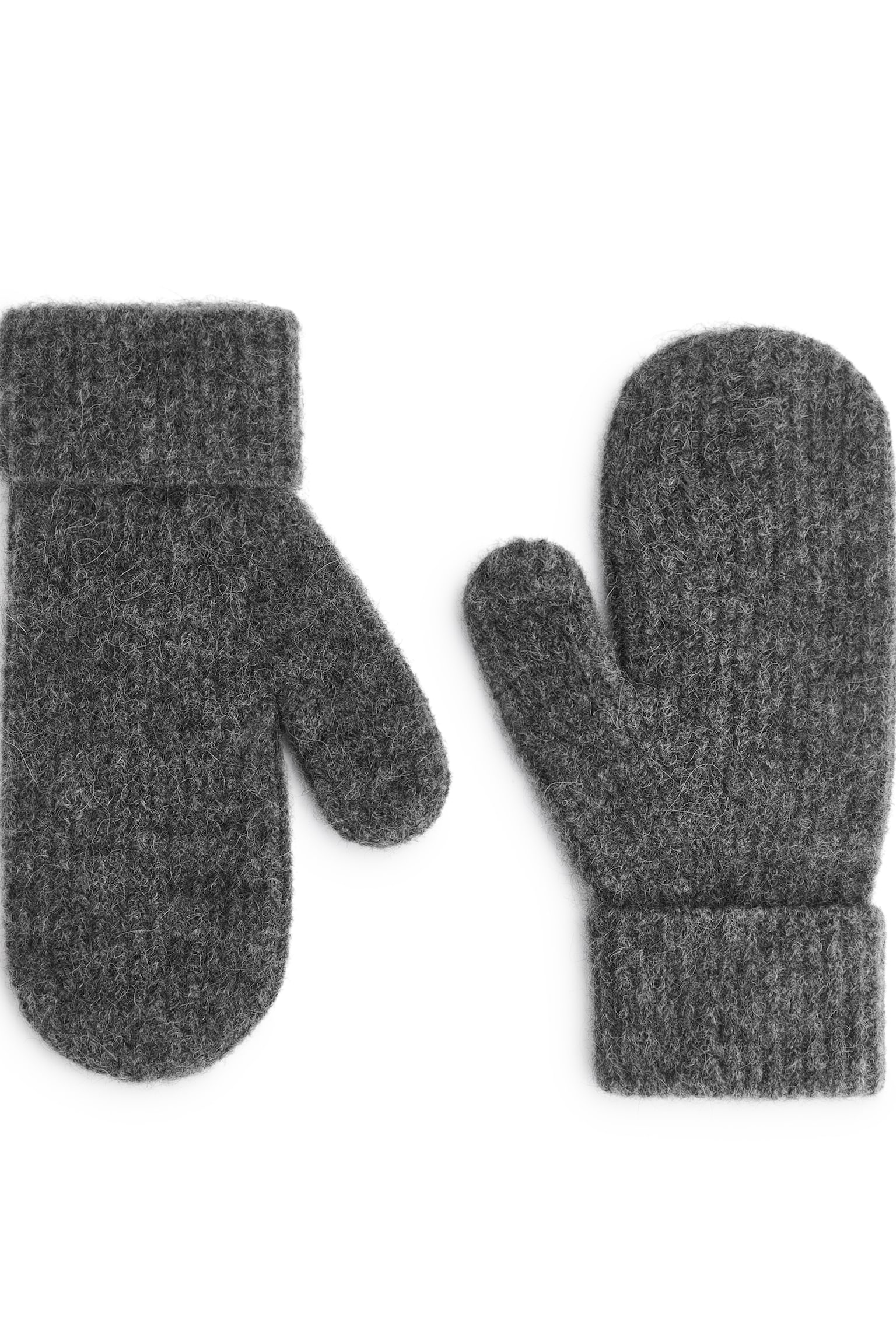 Wool-Alpaca Blend Mittens - Grey Melange/Red - 1