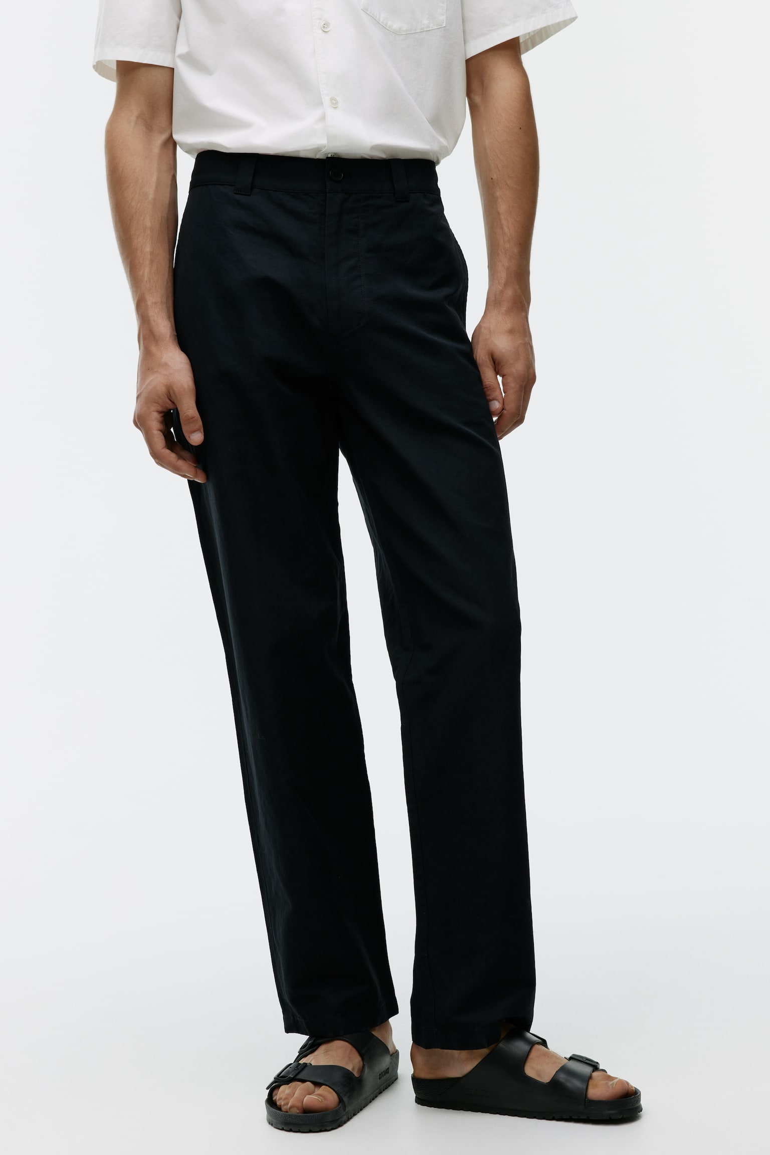 Cotton-Linen Trousers - Black - 4