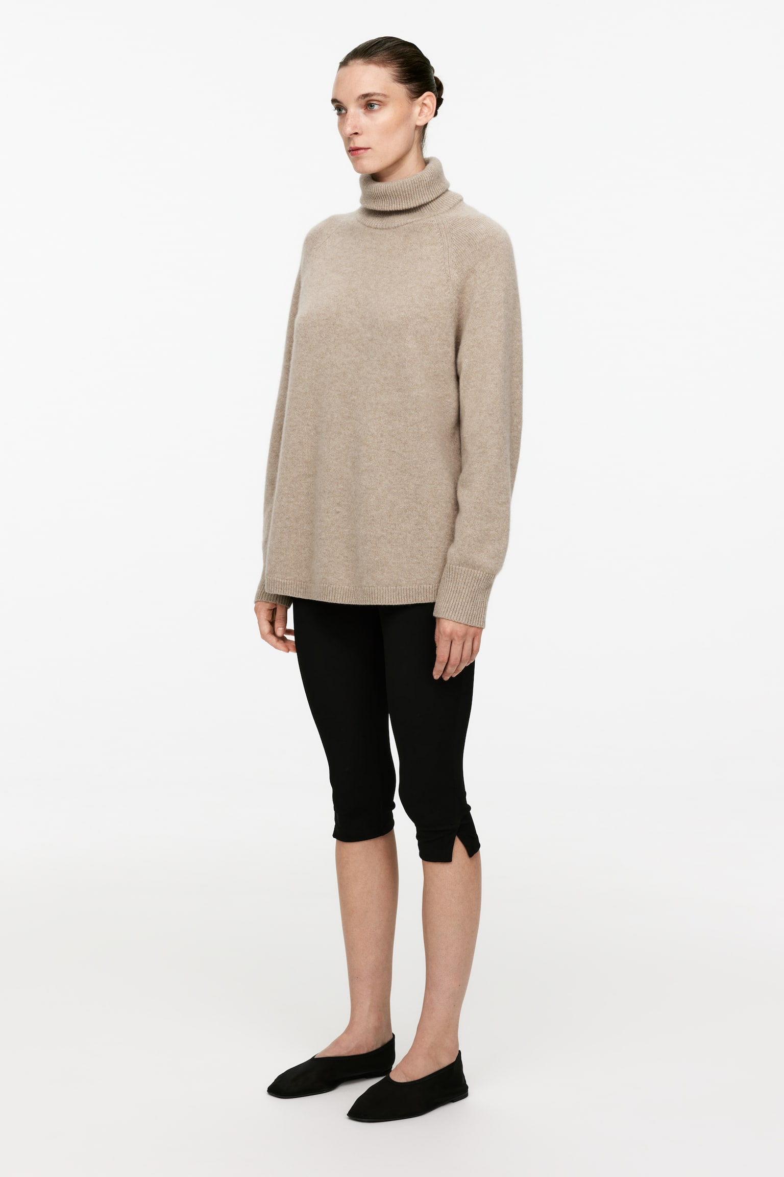 Roll-Neck Cashmere-Wool Jumper - Beige/Dark Blue - 4