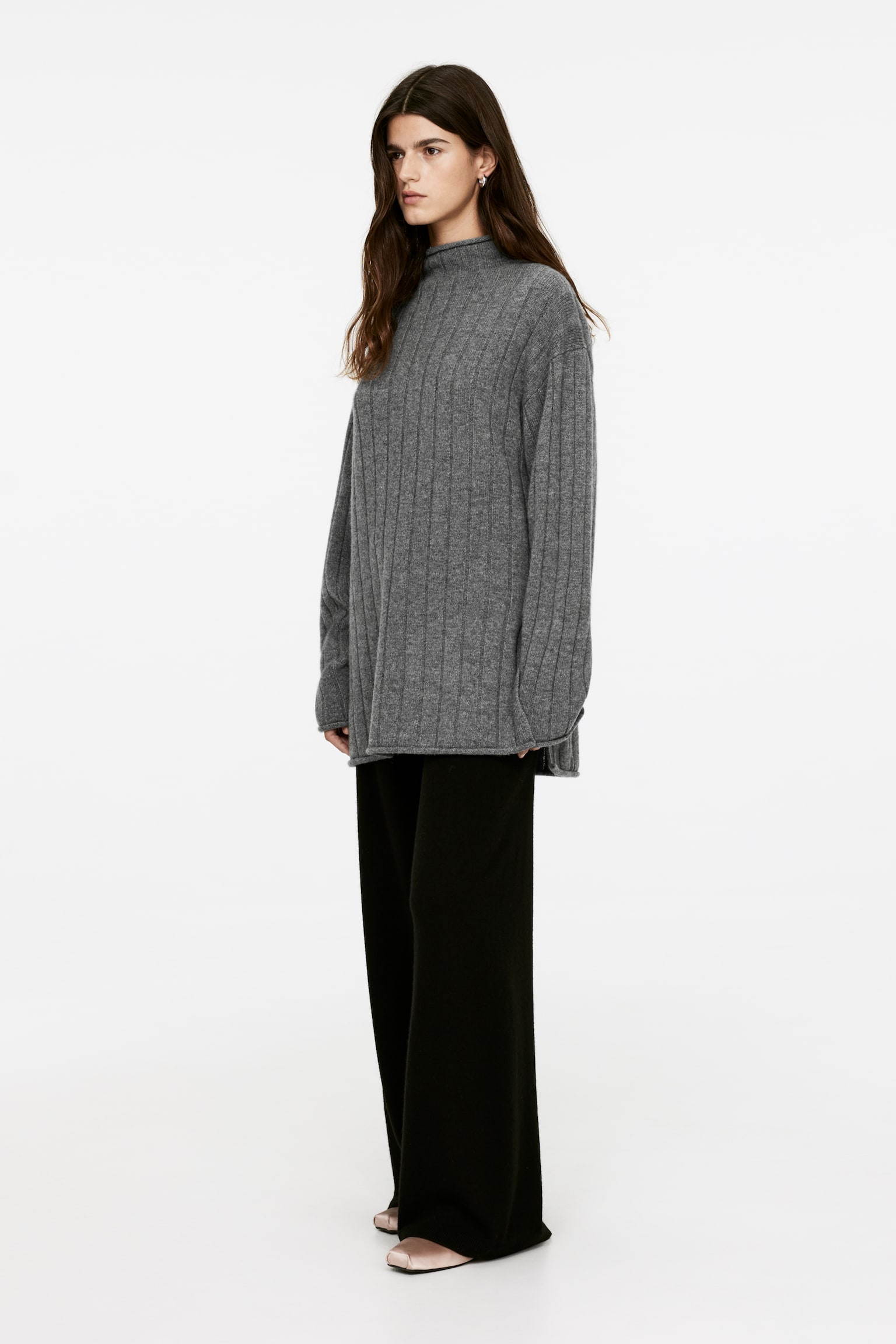 Cashmere-Wool Rib Jumper - Grey Melange/Beige - 6