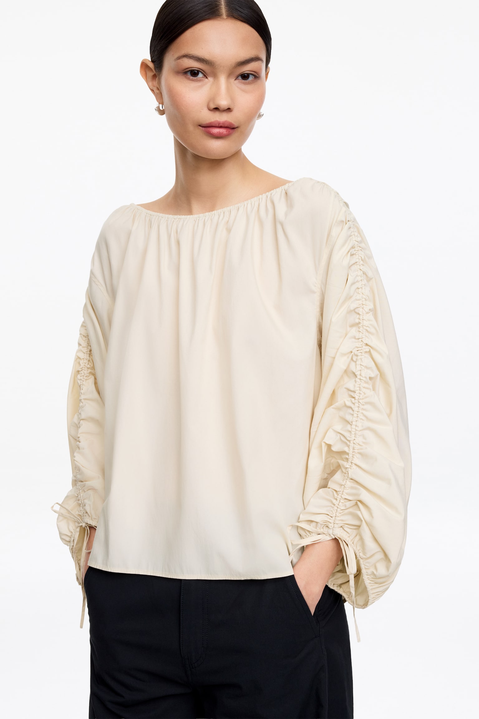 Geraffte Bluse - Beige/Braun - 5