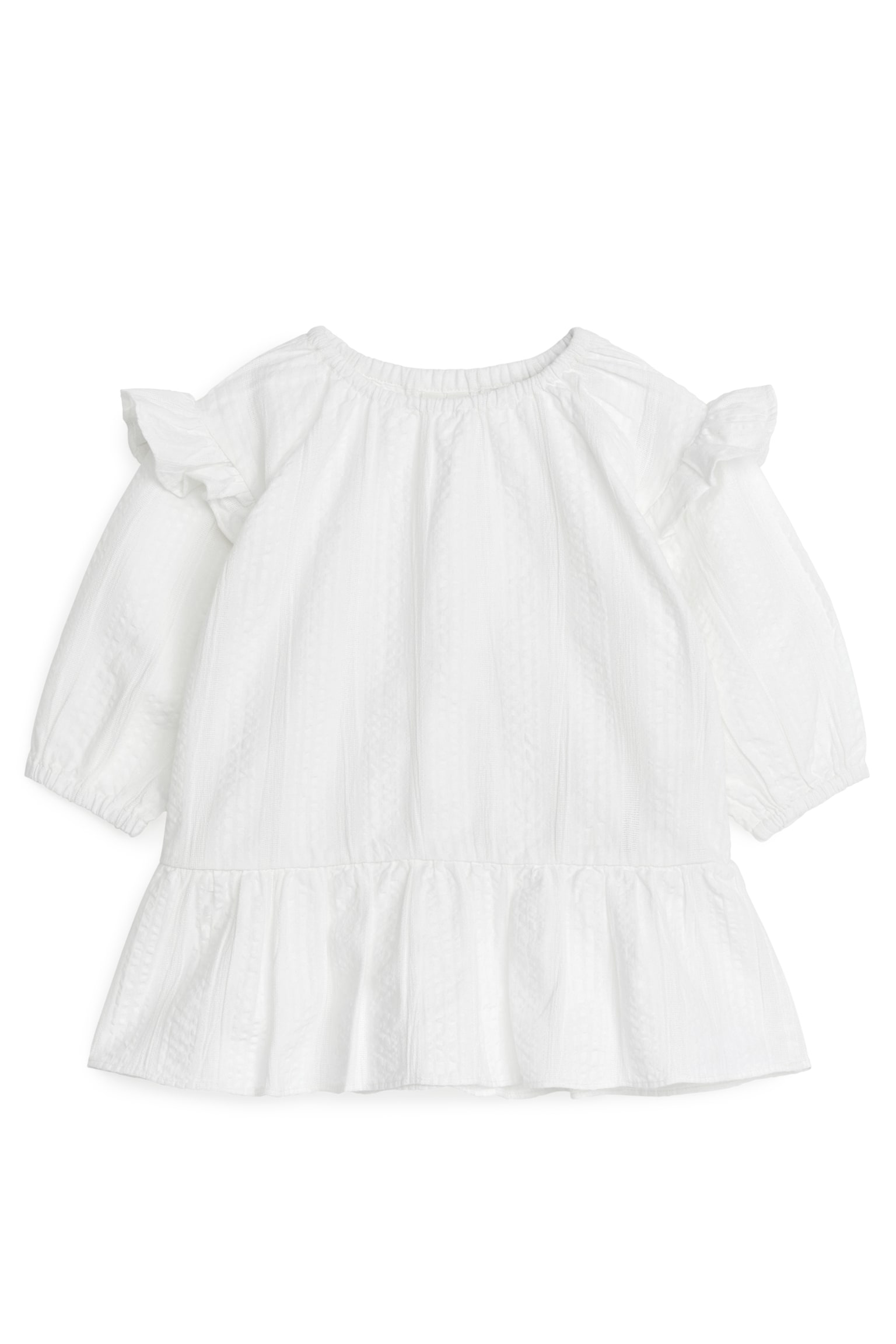 Seersucker Frill Dress - White - 1