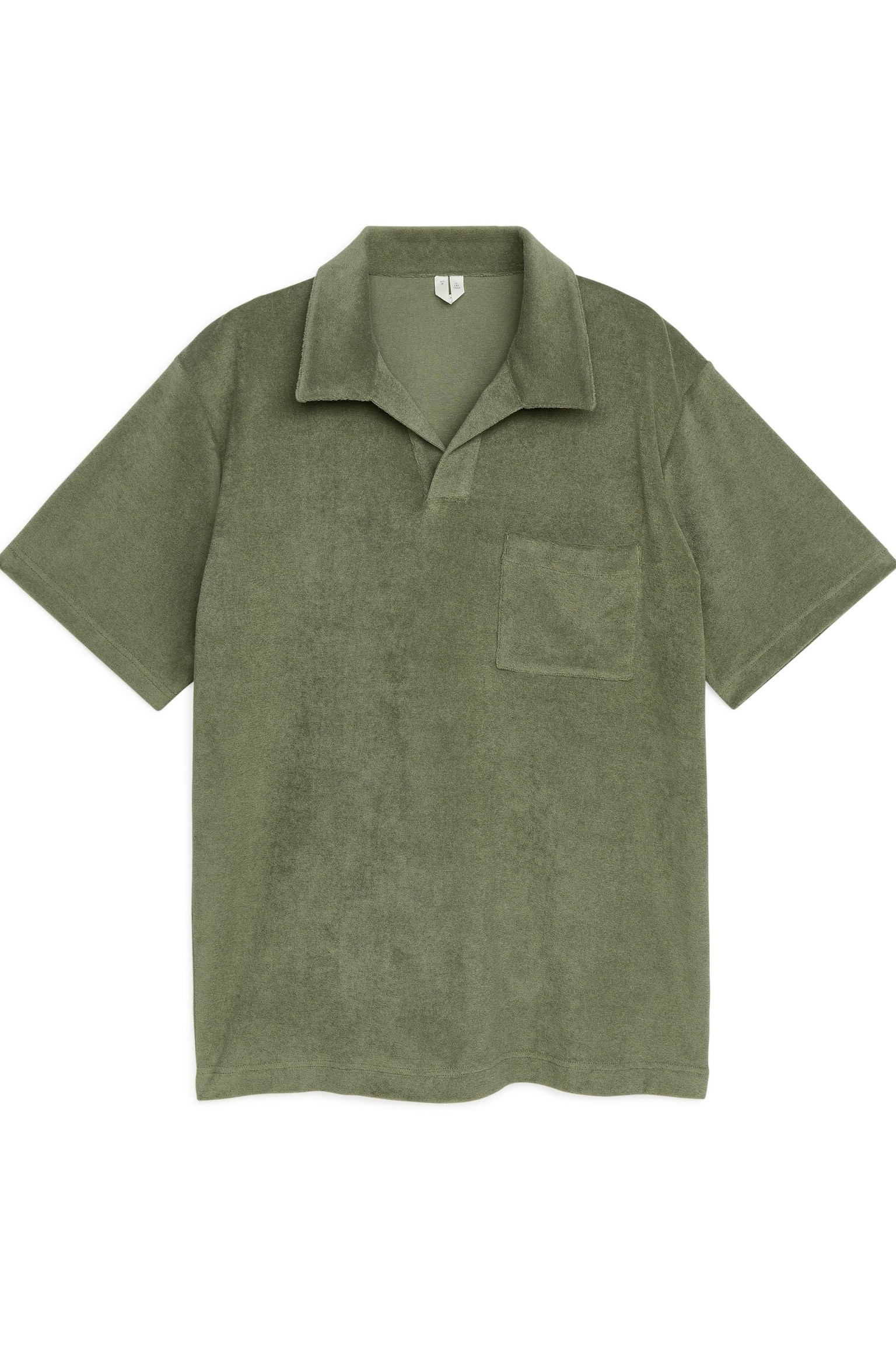 Cotton Towelling Polo Shirt - Khaki Green/Off-White/Dark Blue - 1