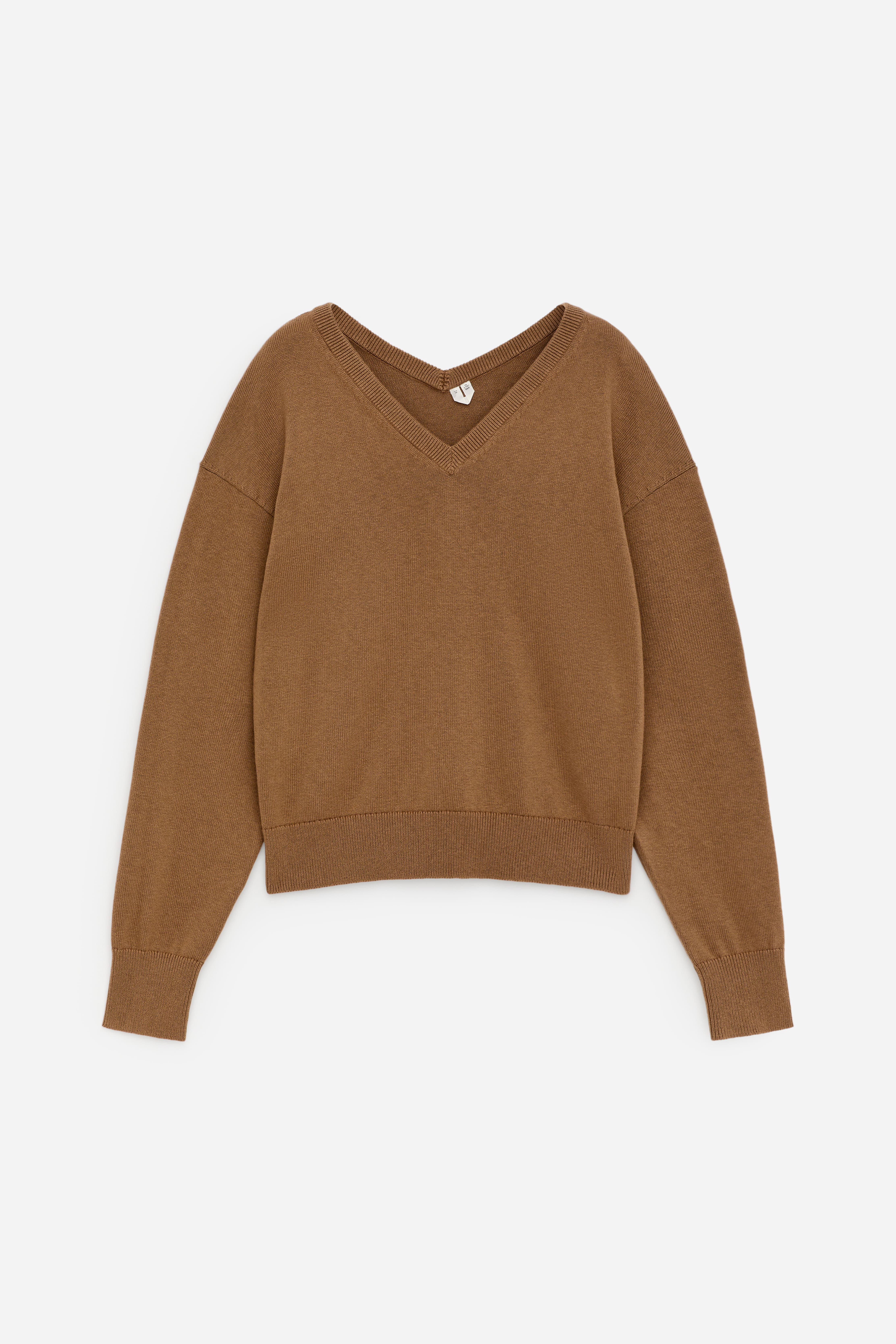 Maglione con scollo a V in misto cotone e lana - Marrone/Grigio mélange