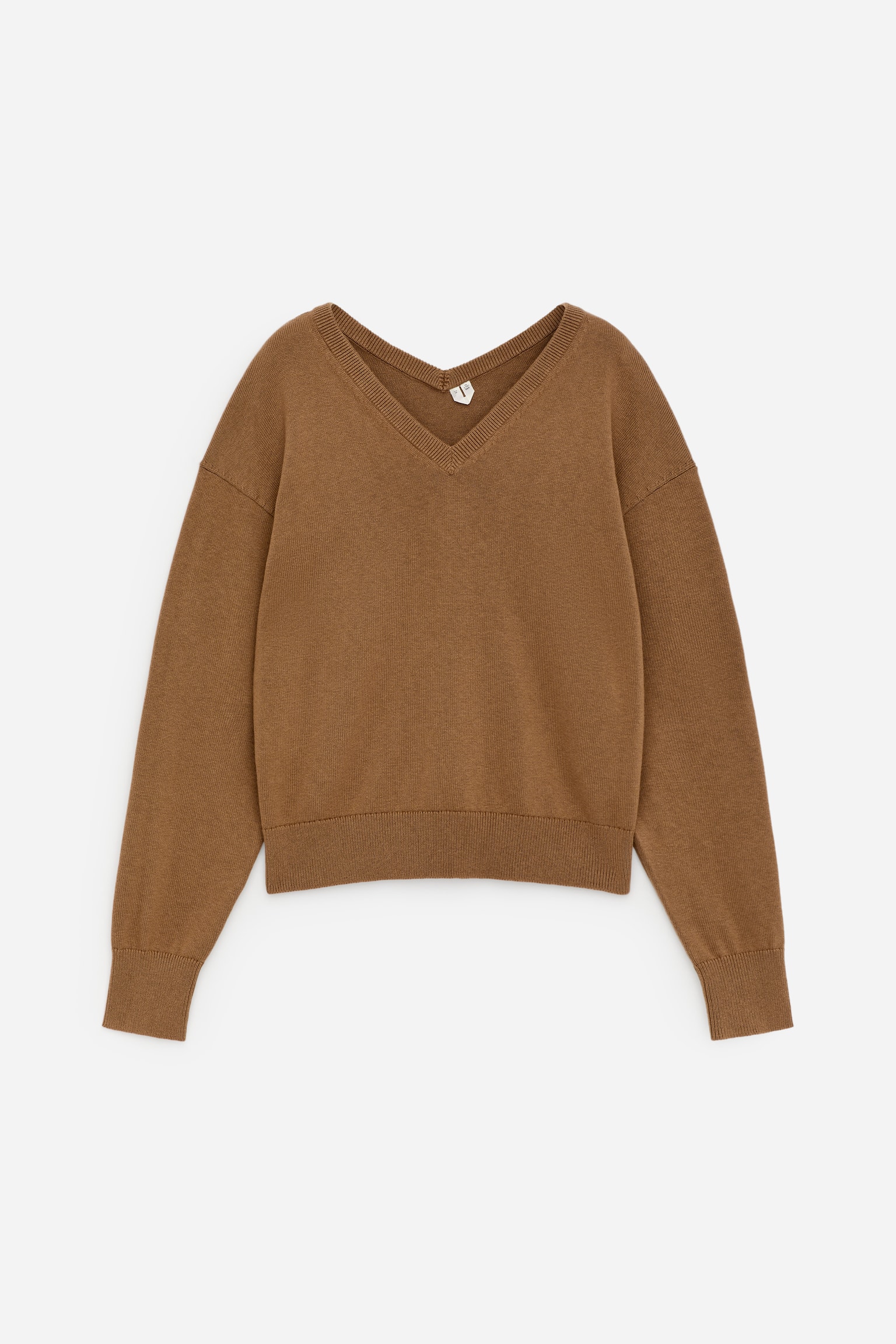 Pull en coton et laine à col en V - Marron/Gris chiné - 2