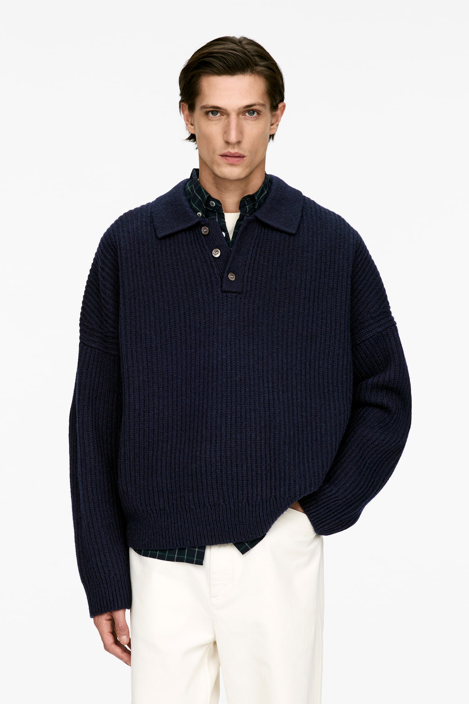 Polotröja i ull - Mörkblå/Grå - 1