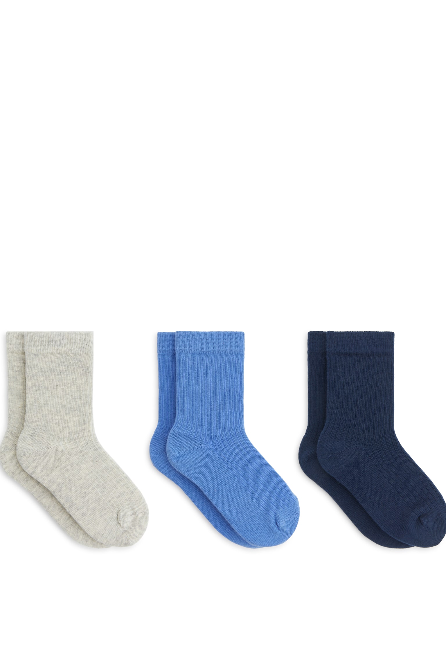 Rib Knit Socks, 3 Pairs - Grey/Blue/Navy