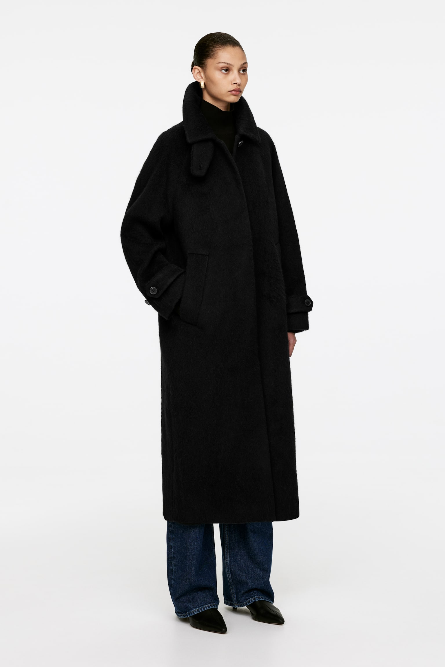 Oversized Wool Coat - Black - 4