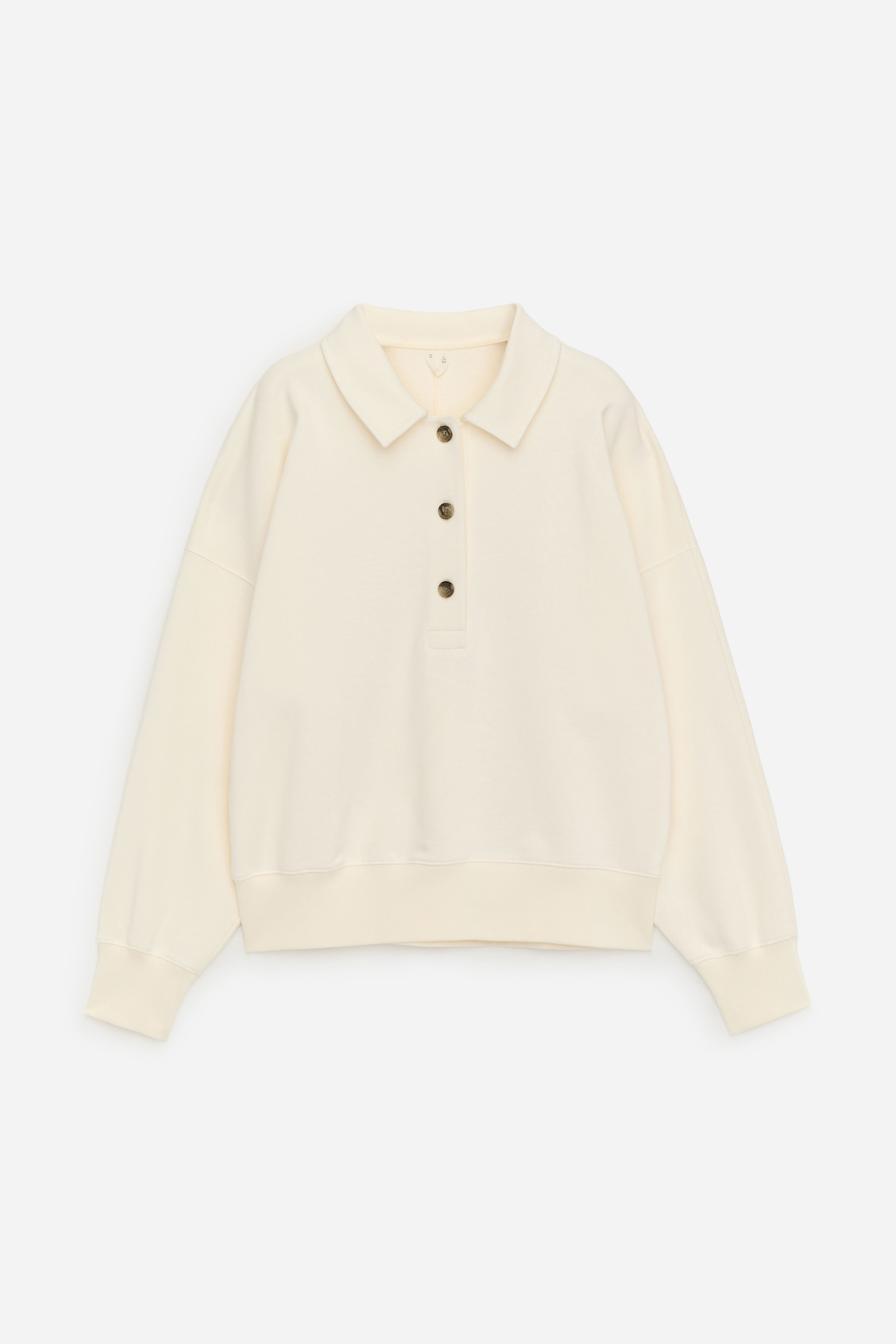 Felpa in stile polo in spugna francese - Bianco sporco/Azzurro/Marrone scuro