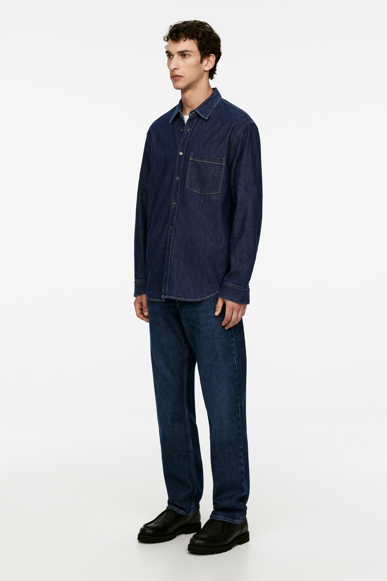 Relaxed Denim Shirt - Dark Blue - 4