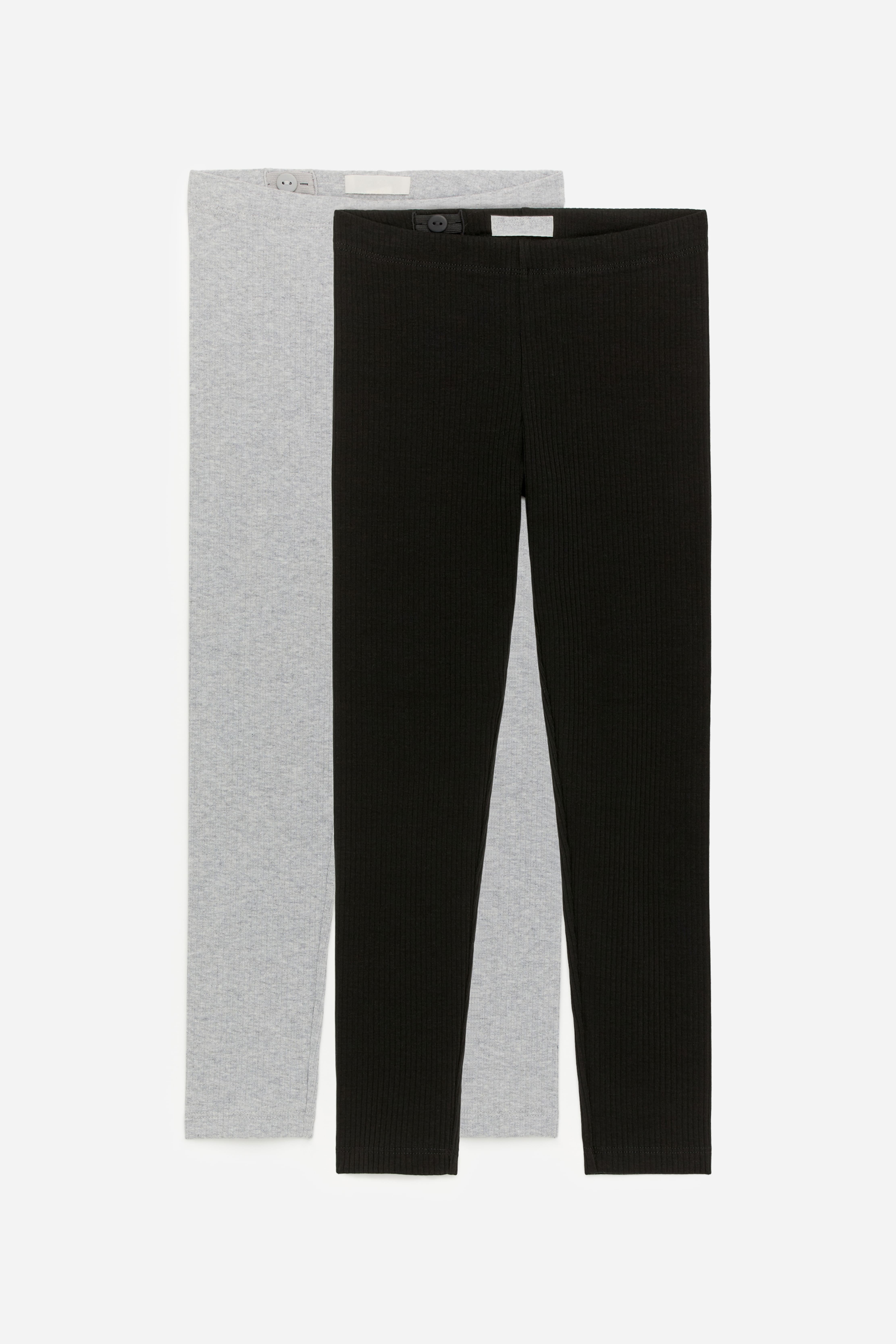 Gerippte Jersey-Leggings, 2er-Set - Schwarz/Graumeliert