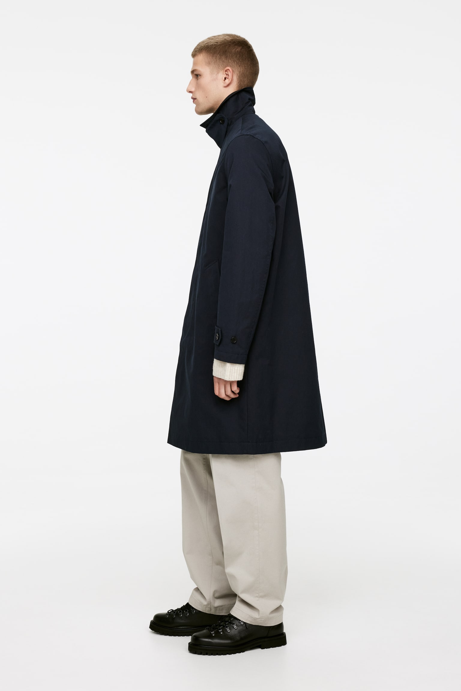 Mid-Length Car Coat - Dark Blue - 3