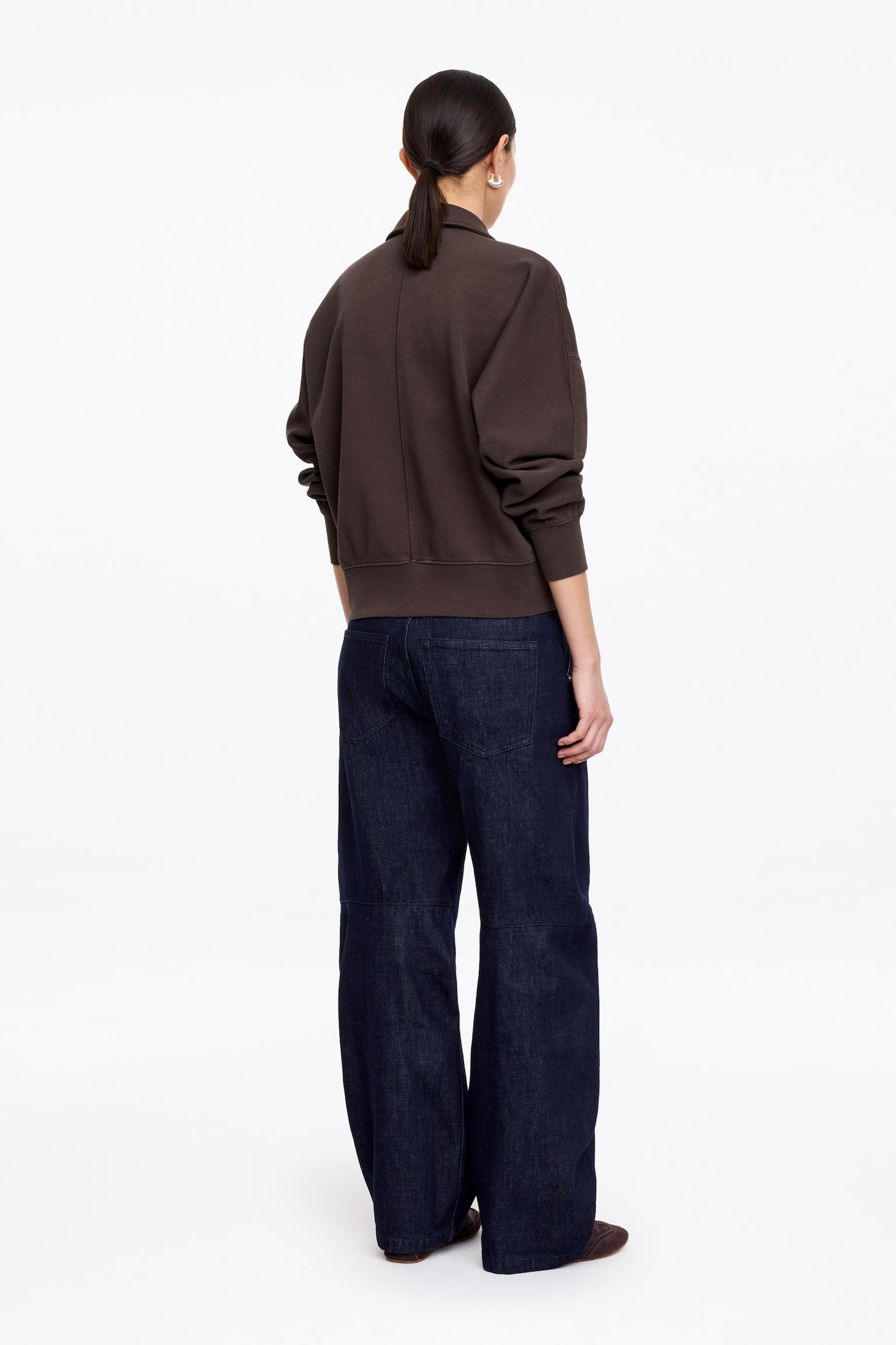 Sweatshirt aus French Terry mit Polokragen - Dunkelbraun/Hellblau/Cremeweiß - 3