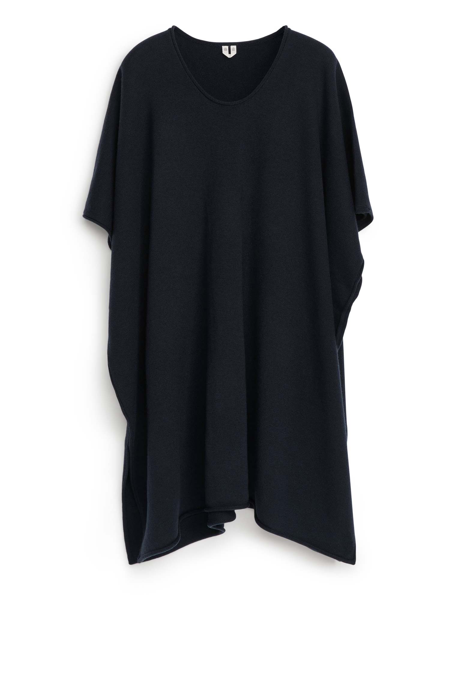 U-Neck Wool Cape - Dark Blue/Off White - 2