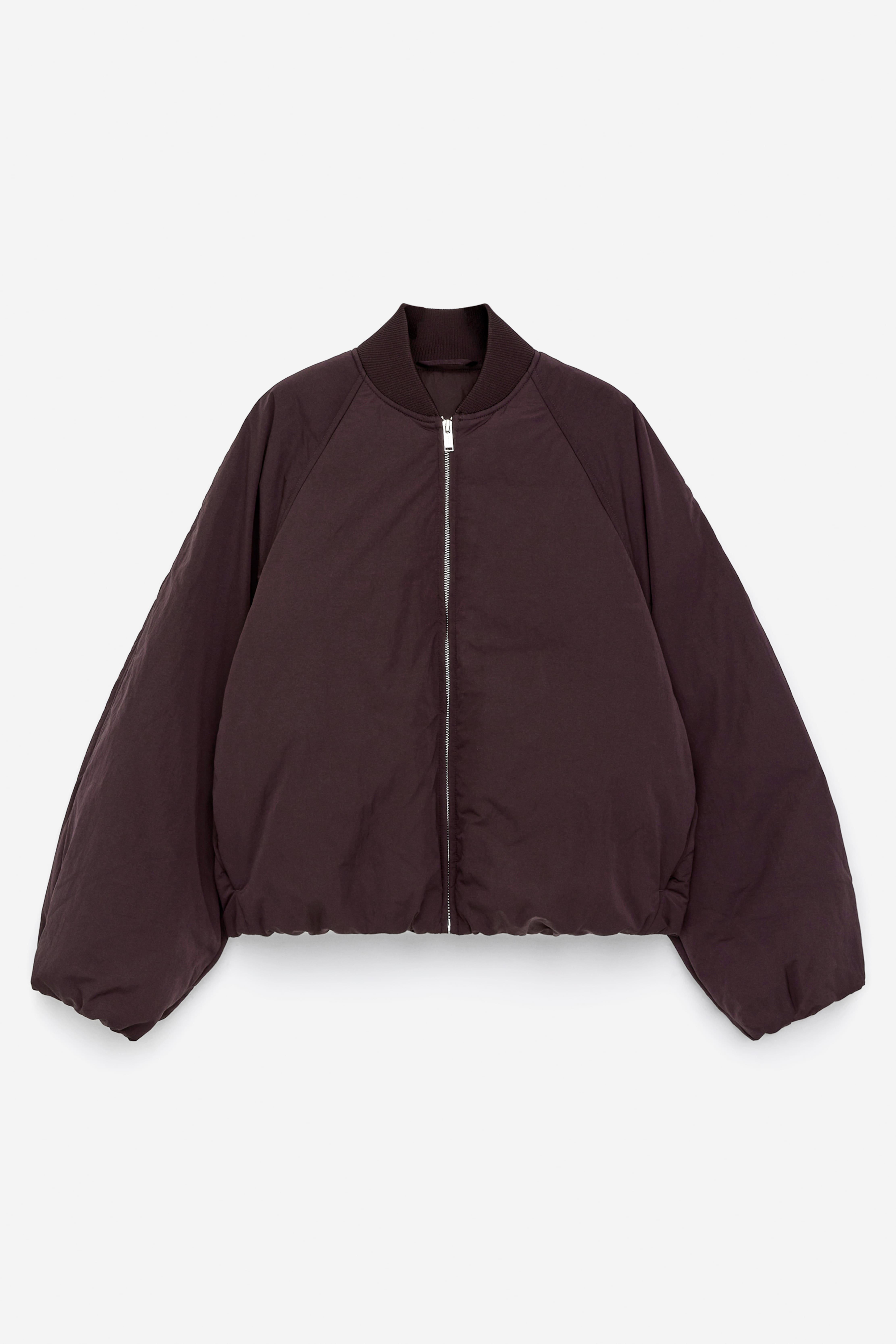 Upcycled Down Cropped-Jacke - Dunkelrot/Schwarz