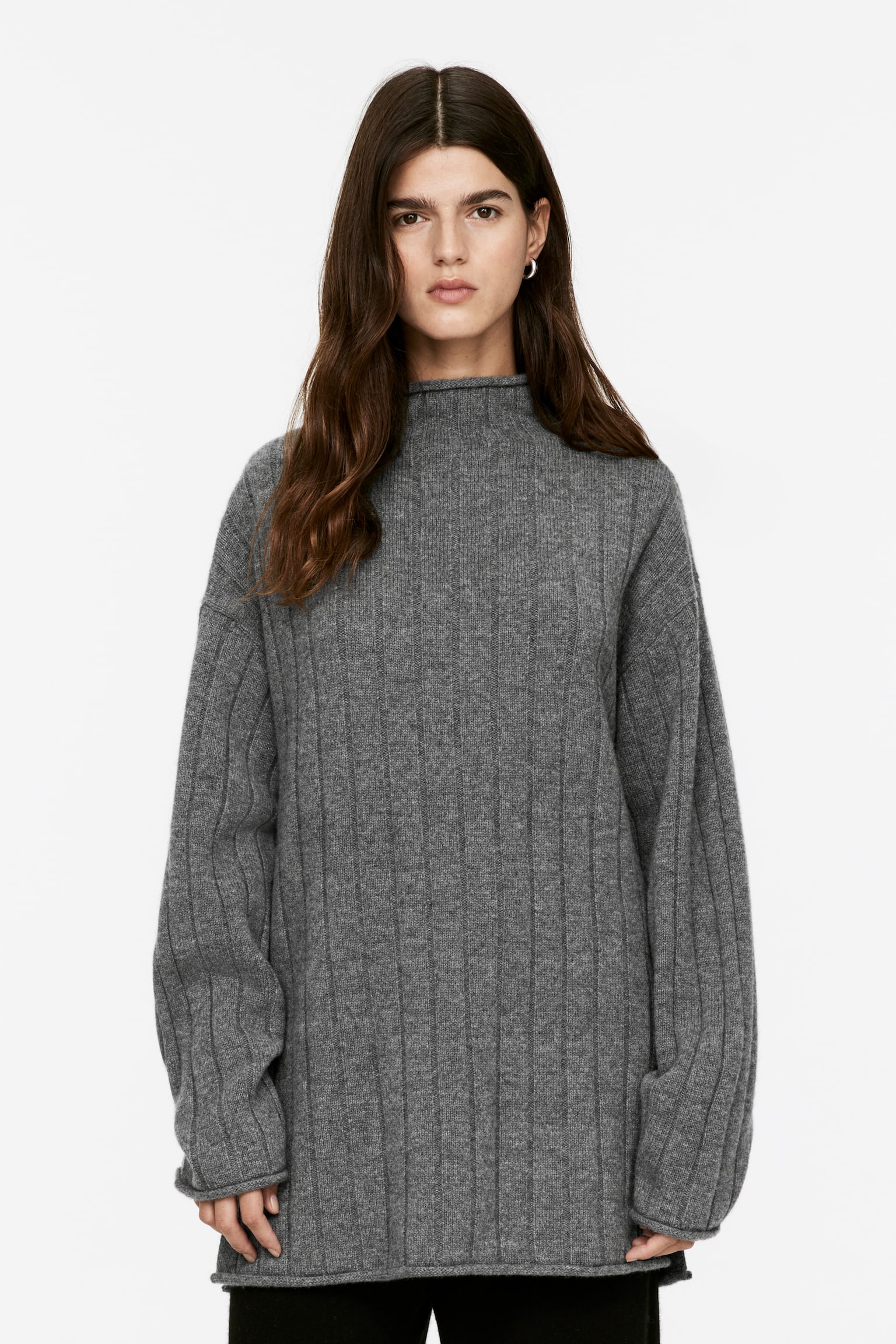 Cashmere-Wool Rib Jumper - Grey Melange/Beige - 1