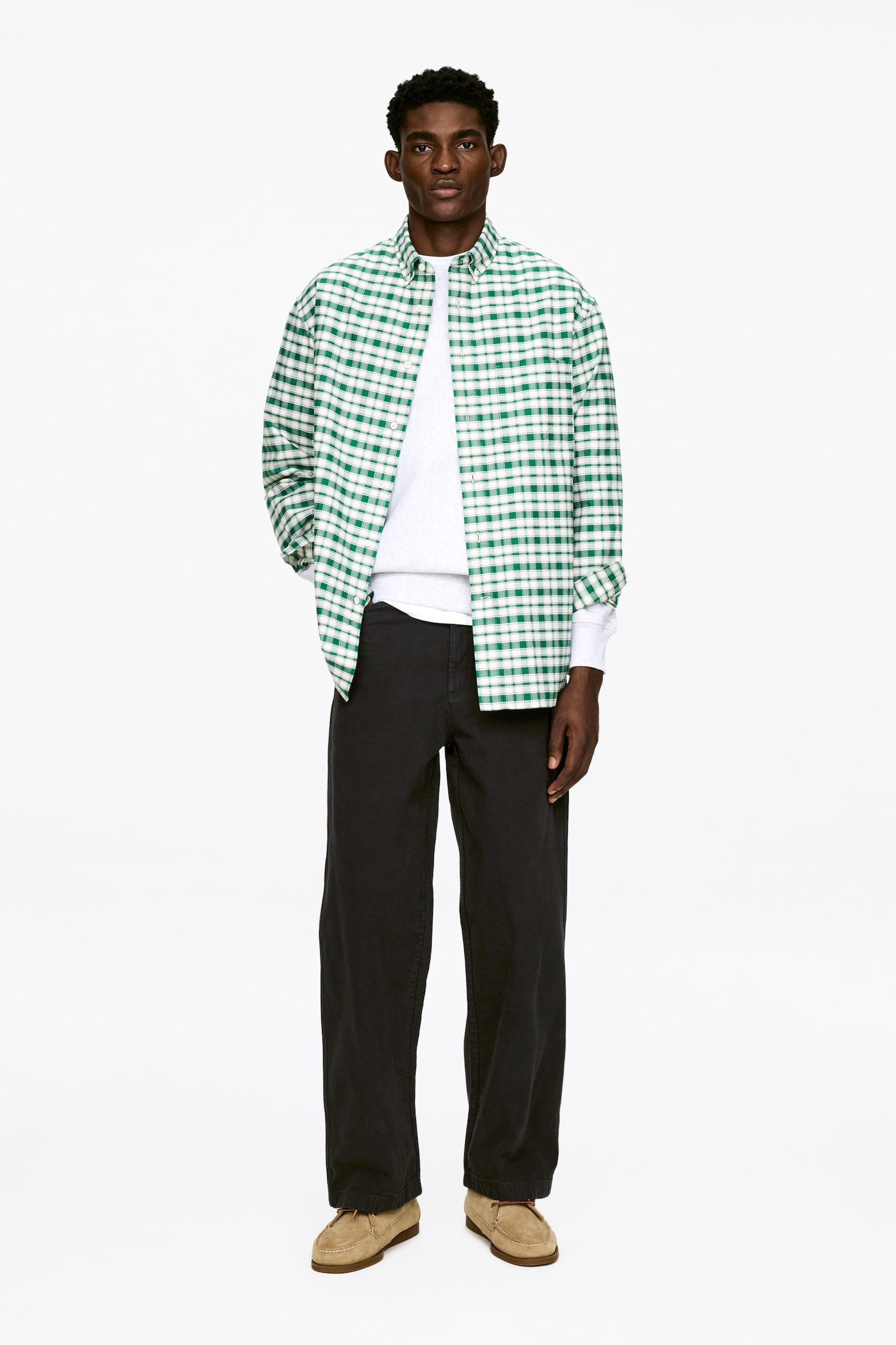 Pantaloni Relaxați din Pânză - Negru/Bleumarin/Alb Off White - 1