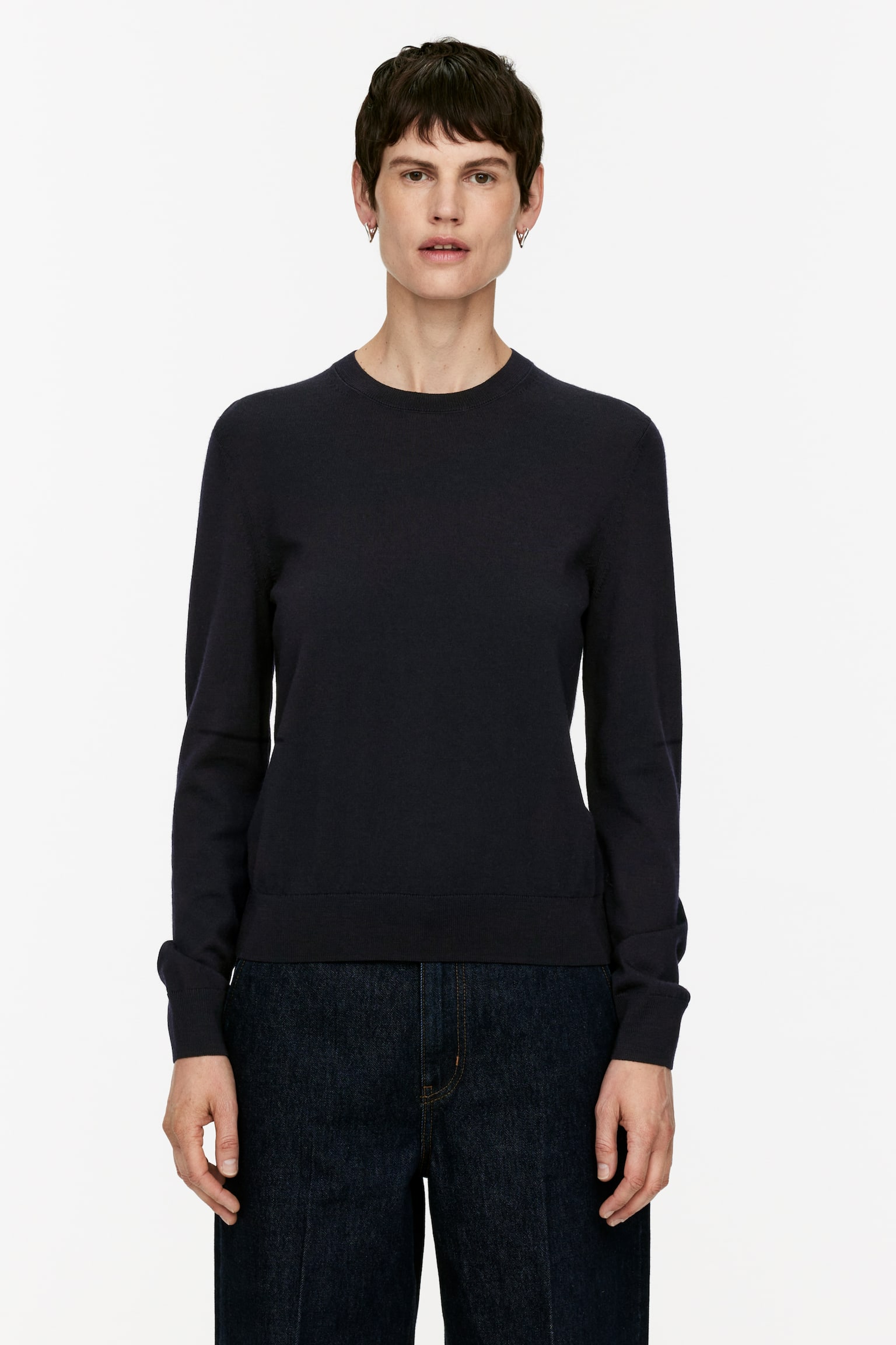 Fine-Knit Merino Jumper - Dark Blue/Grey Melange/Black/Dark Beige - 1