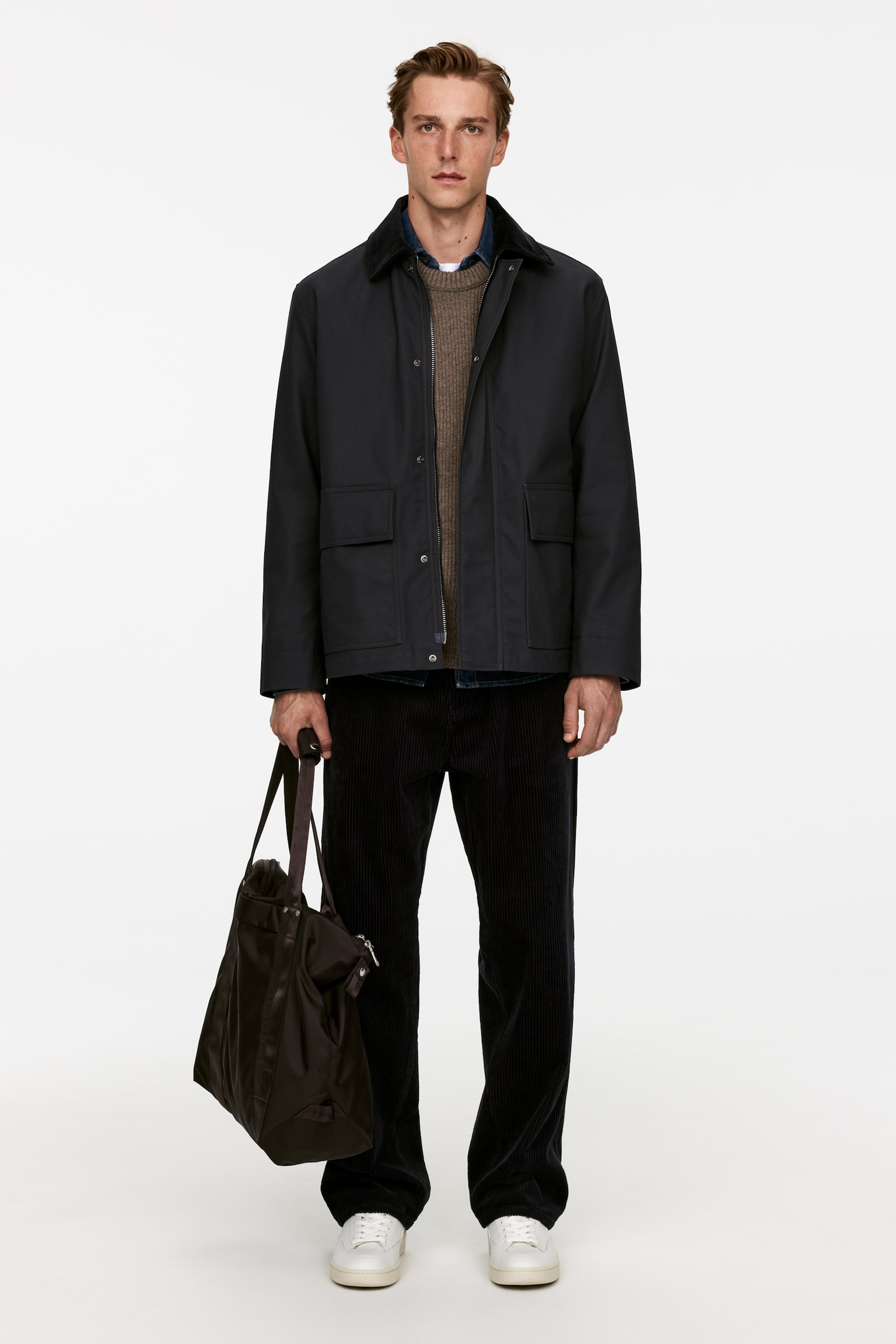 Waxed Cotton Jacket - Dark Blue/Dark Brown - 1