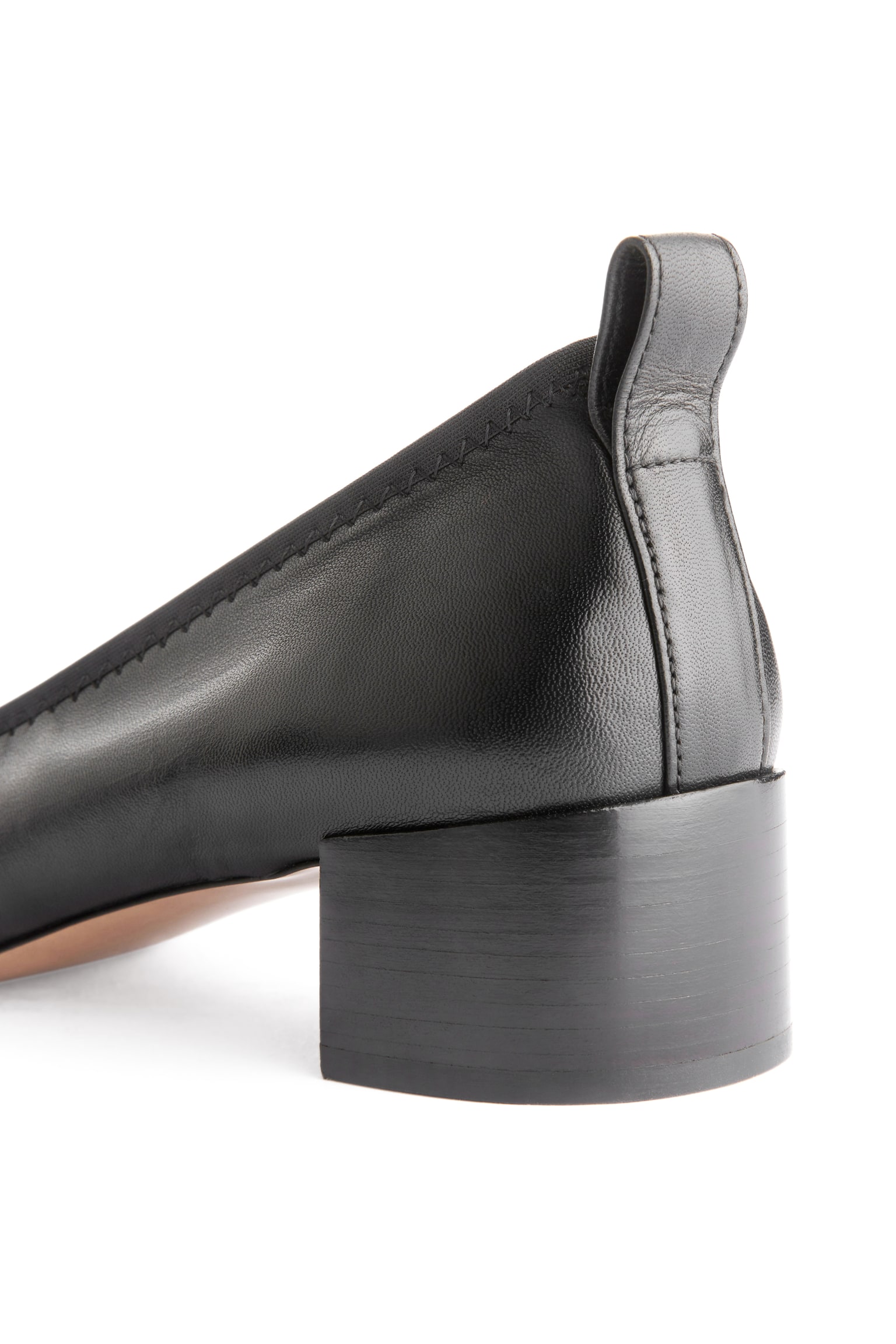 Heeled Leather Ballerinas - Black - 5