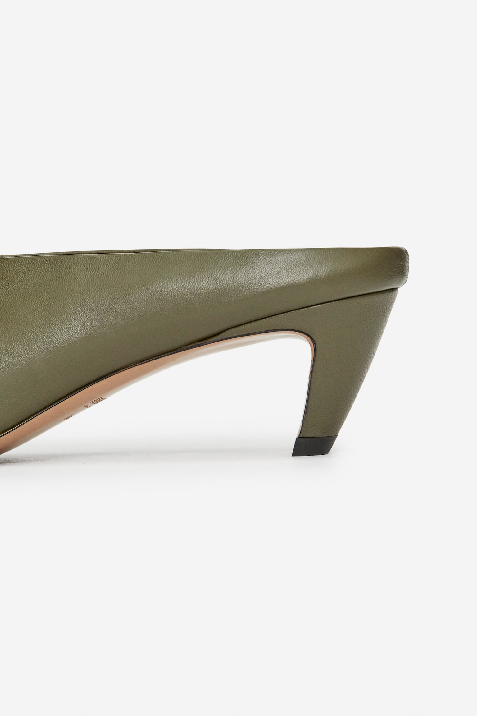 Heeled Leather Mules - Khaki Green - 4