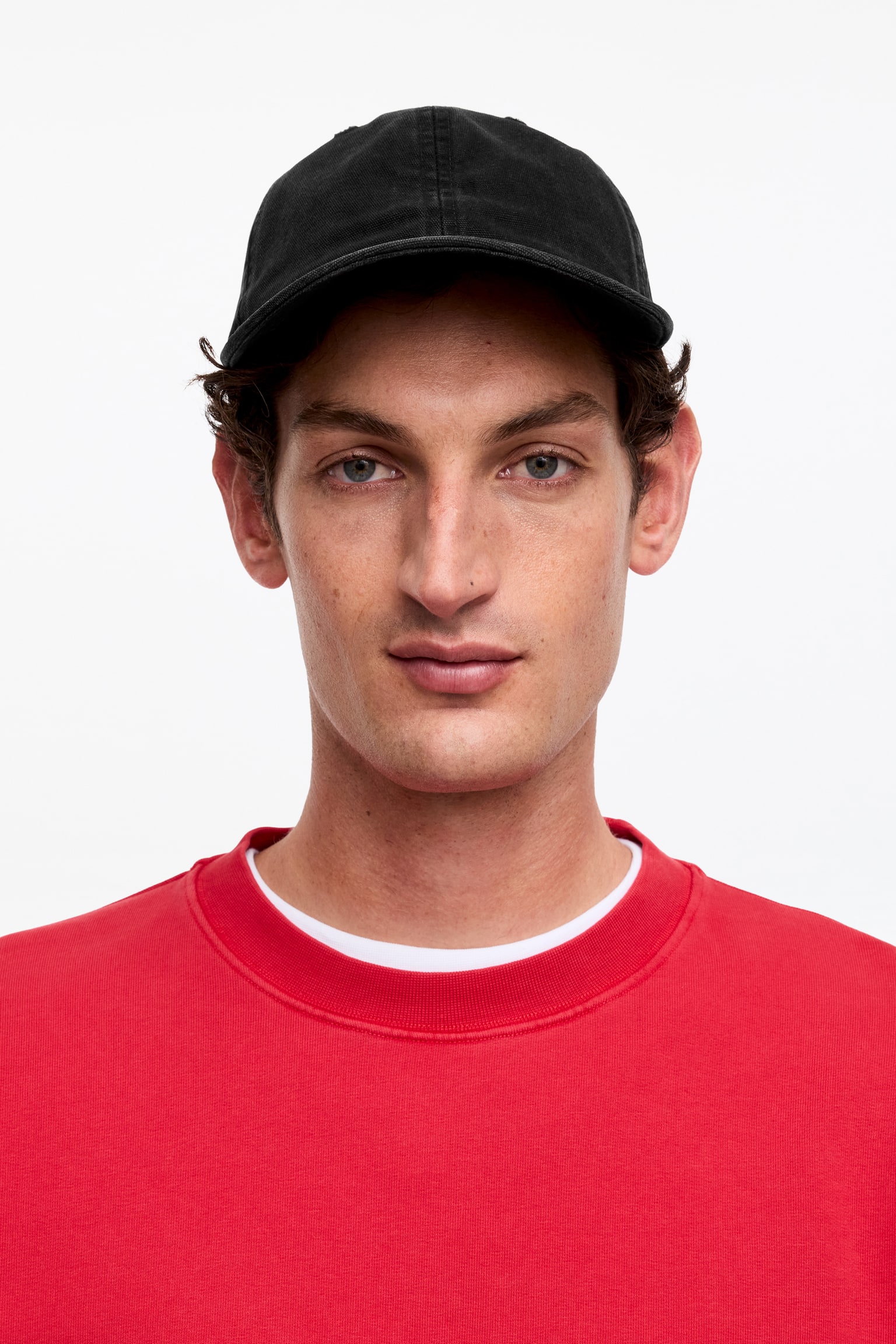 Vasket bomullskanvas-caps - Svart/Rød - 3