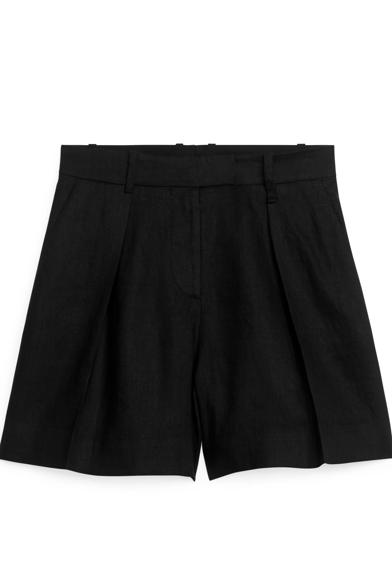 Leinenshorts mit hohem Bund - Schwarz/Beige/Weiß - 2