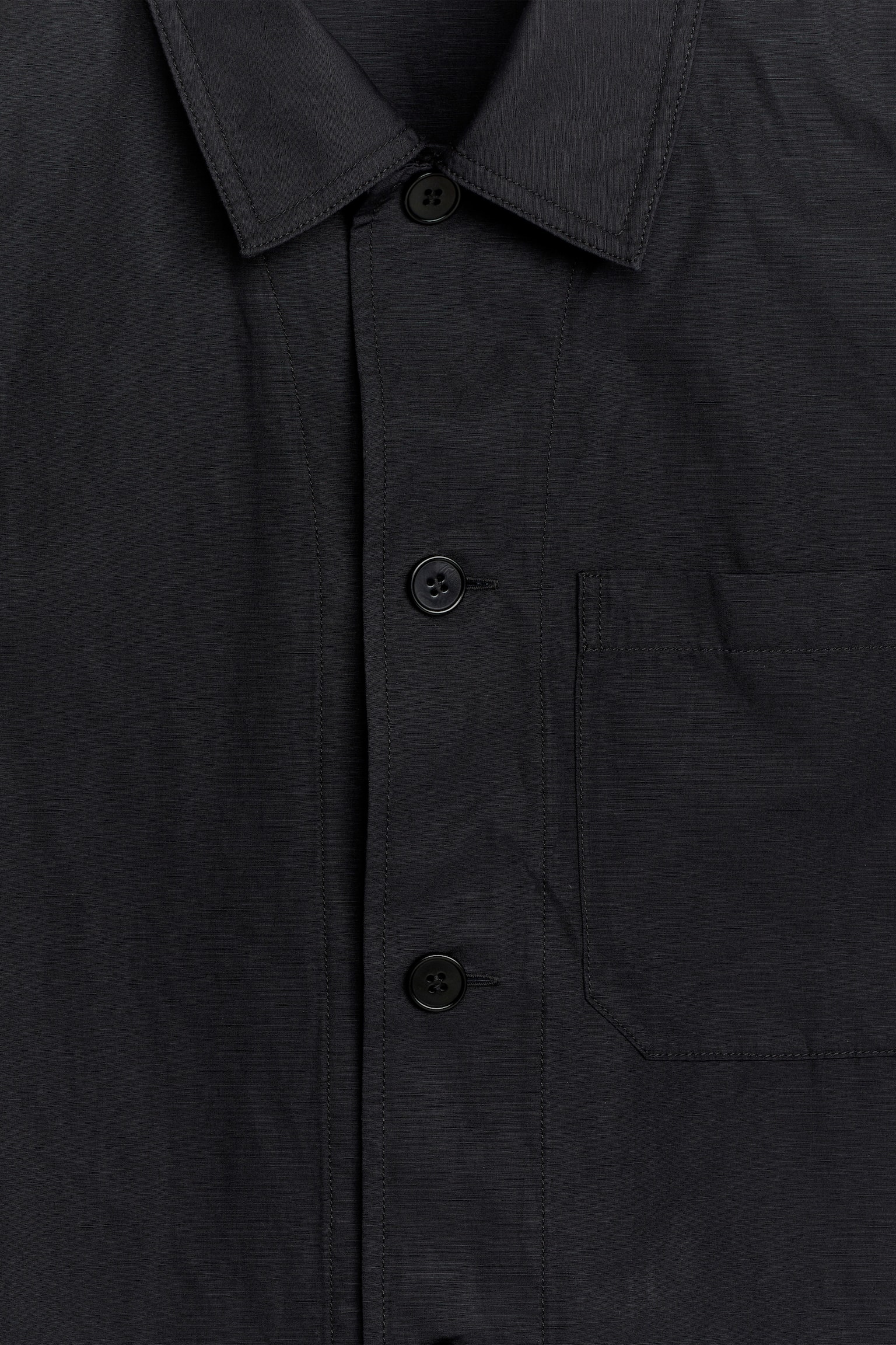 Cotton Linen Overshirt - Black - 2