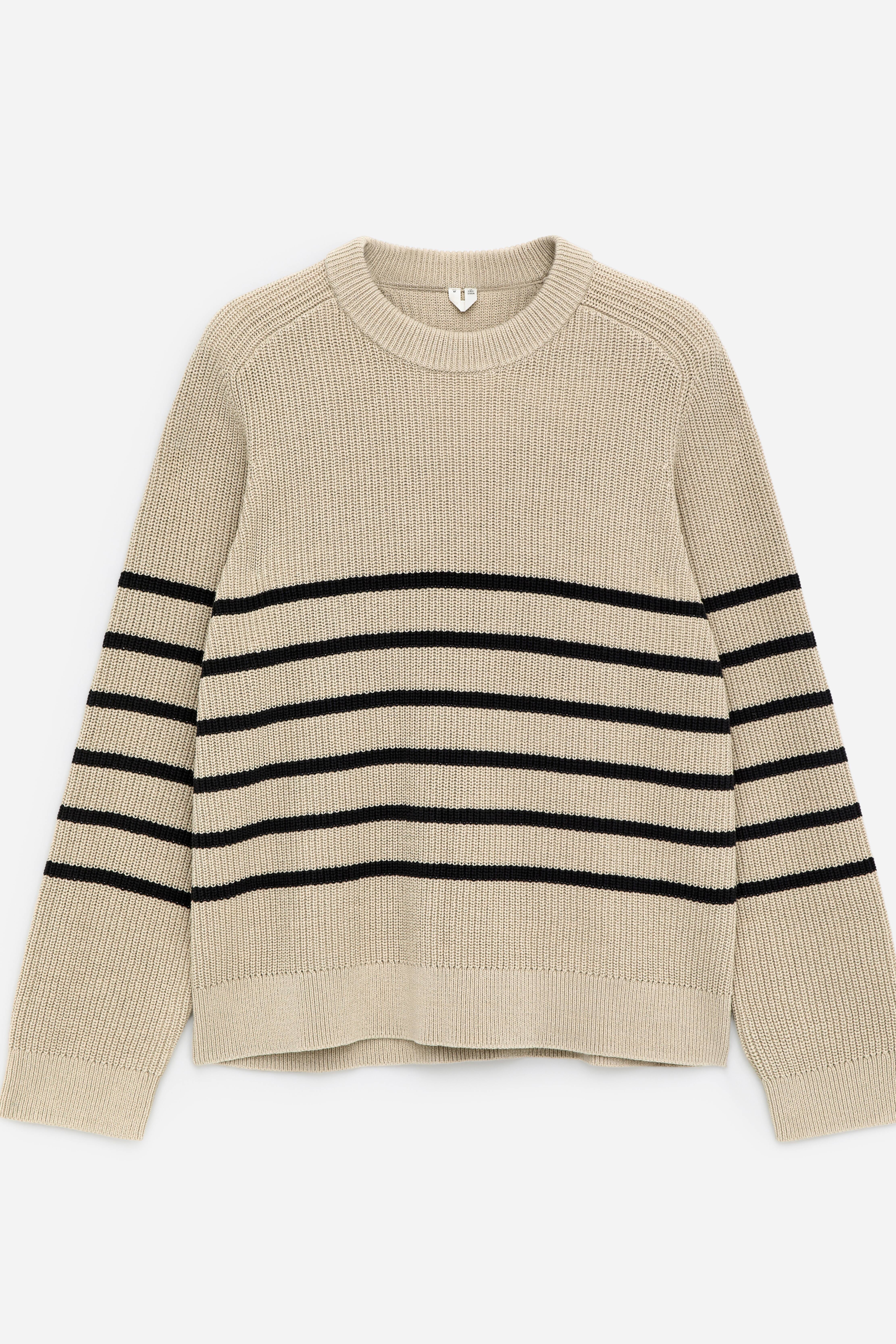 Rundhalspullover aus Baumwolle - Beige/Dunkelblau