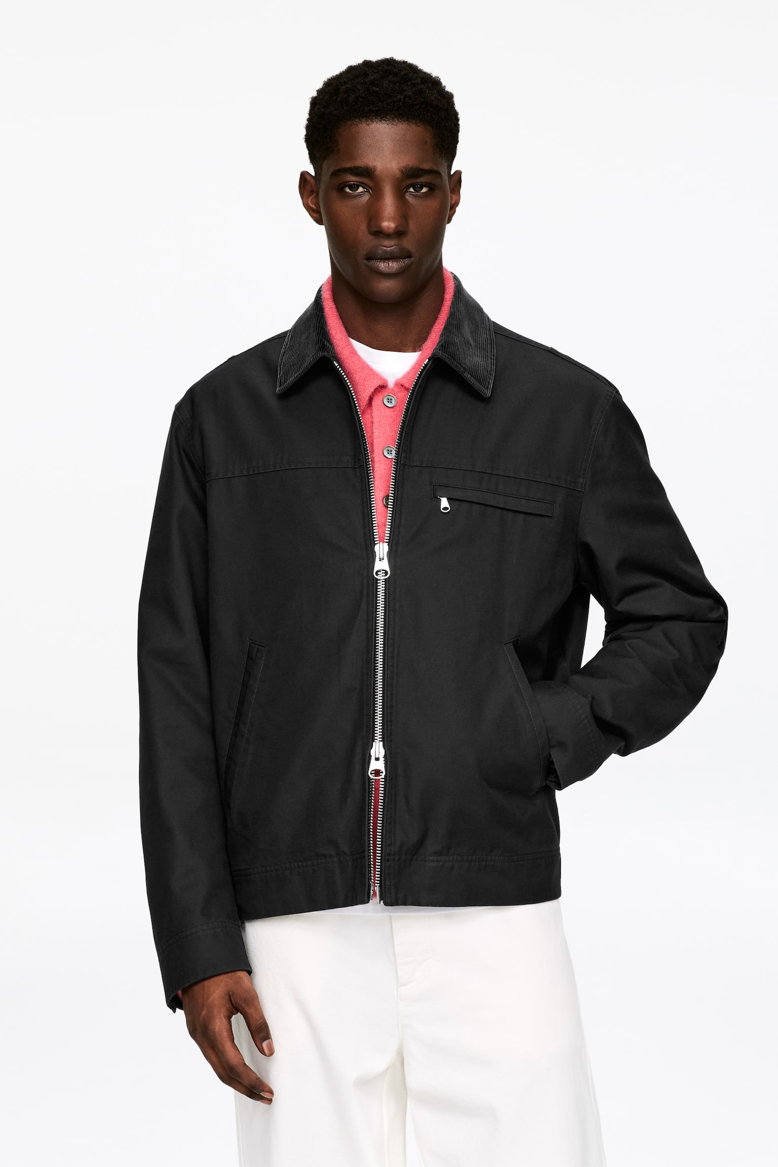 Jachetă din pânză de bumbac - Negru/Albastru închis - 5