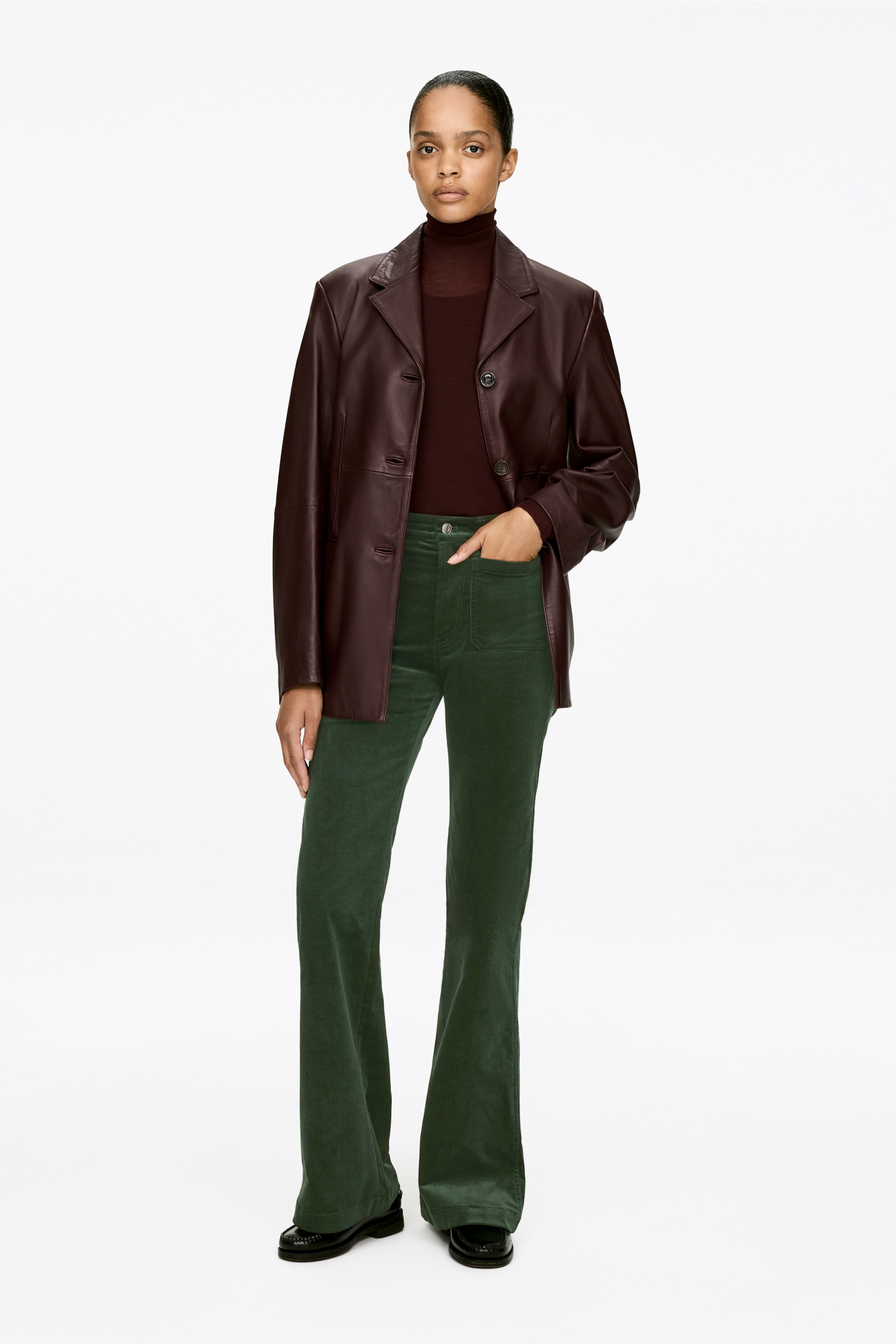 LUPINE corduroy jeans met uitlopende pijpen - Donkergroen/Zwart