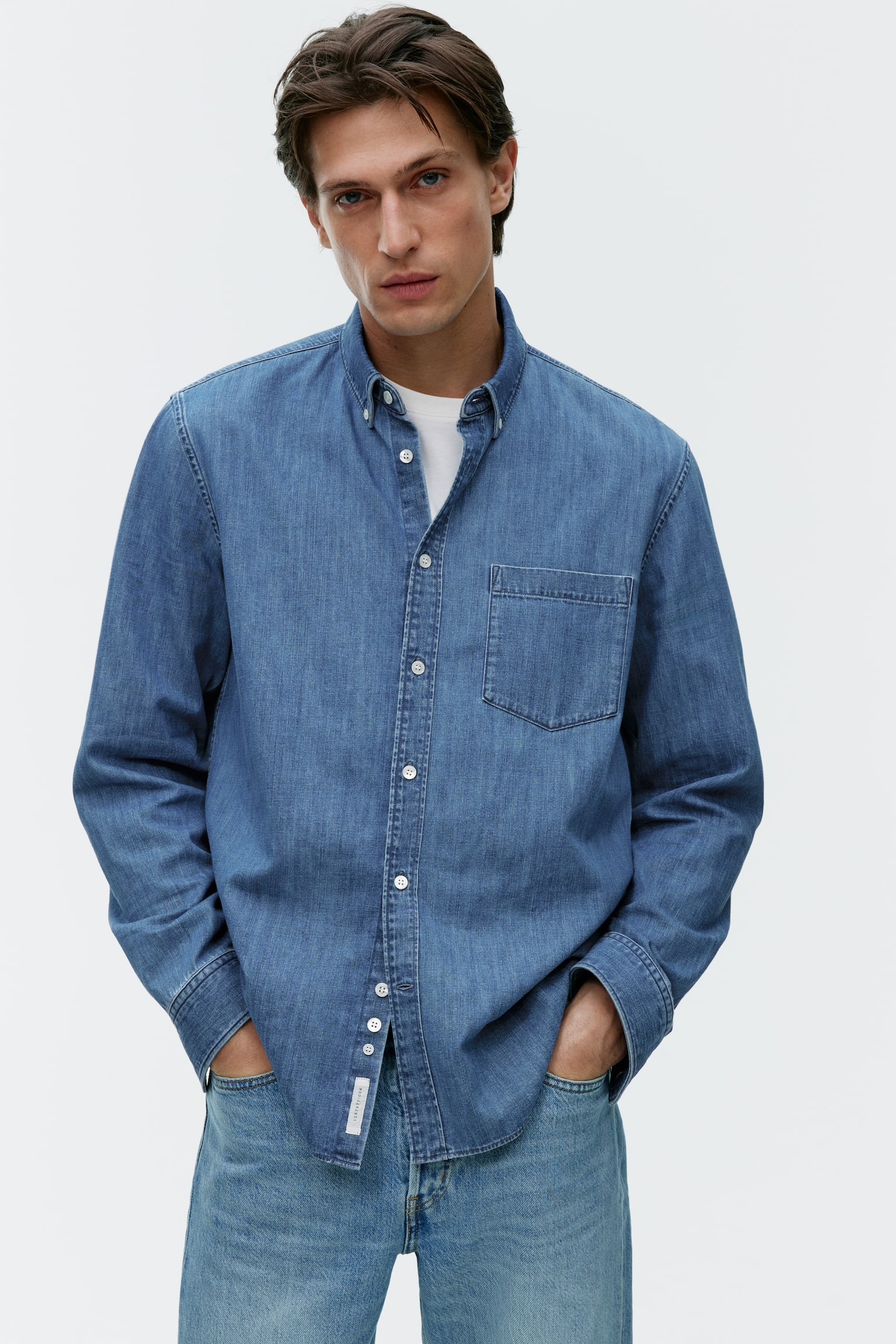 Denim Shirt - Washed Blue/Black/Dark Blue/Ecru - 1