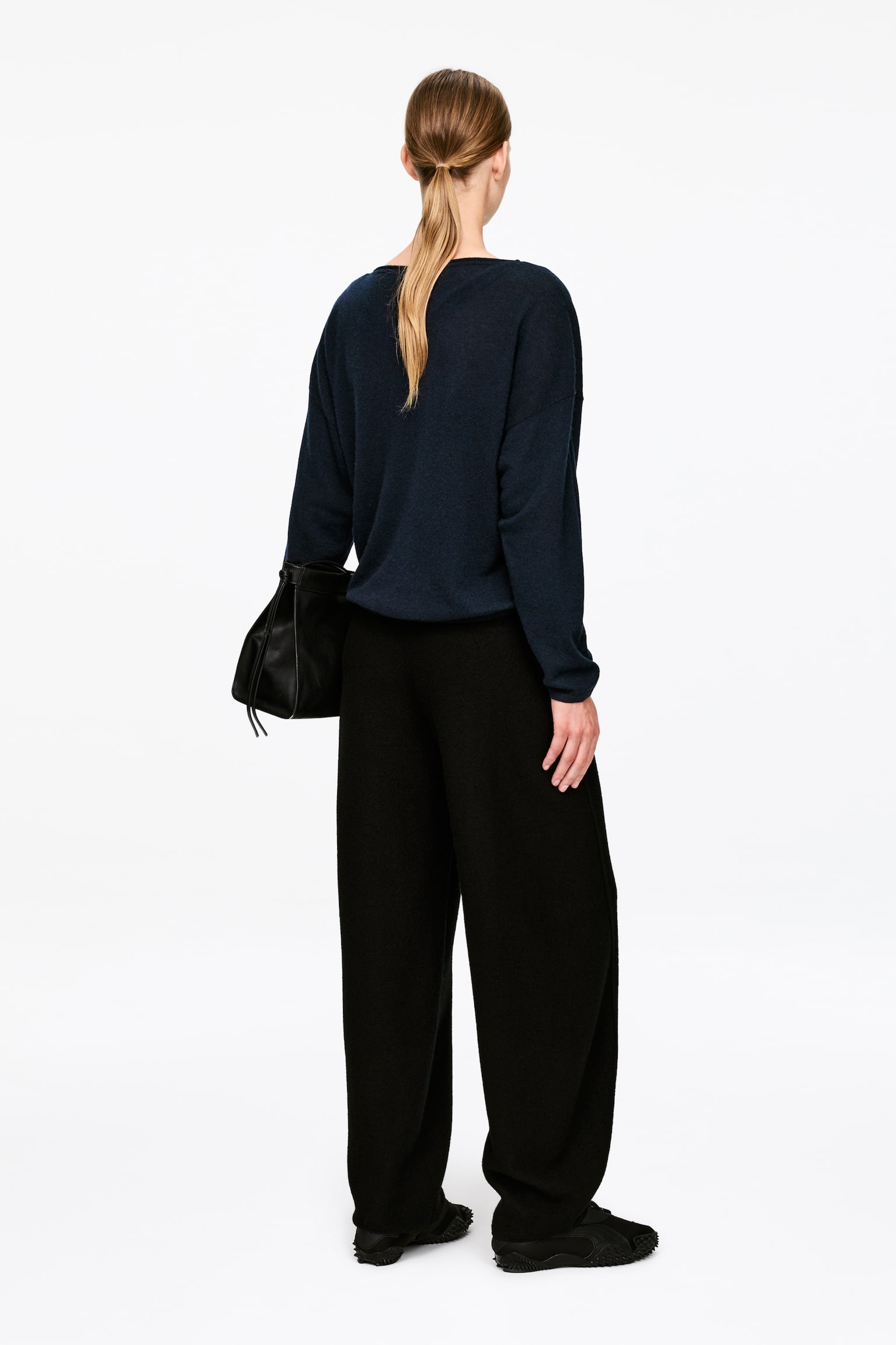 Maglione con scollo a barchetta in puro cashmere - Blu scuro/Grigio - 3