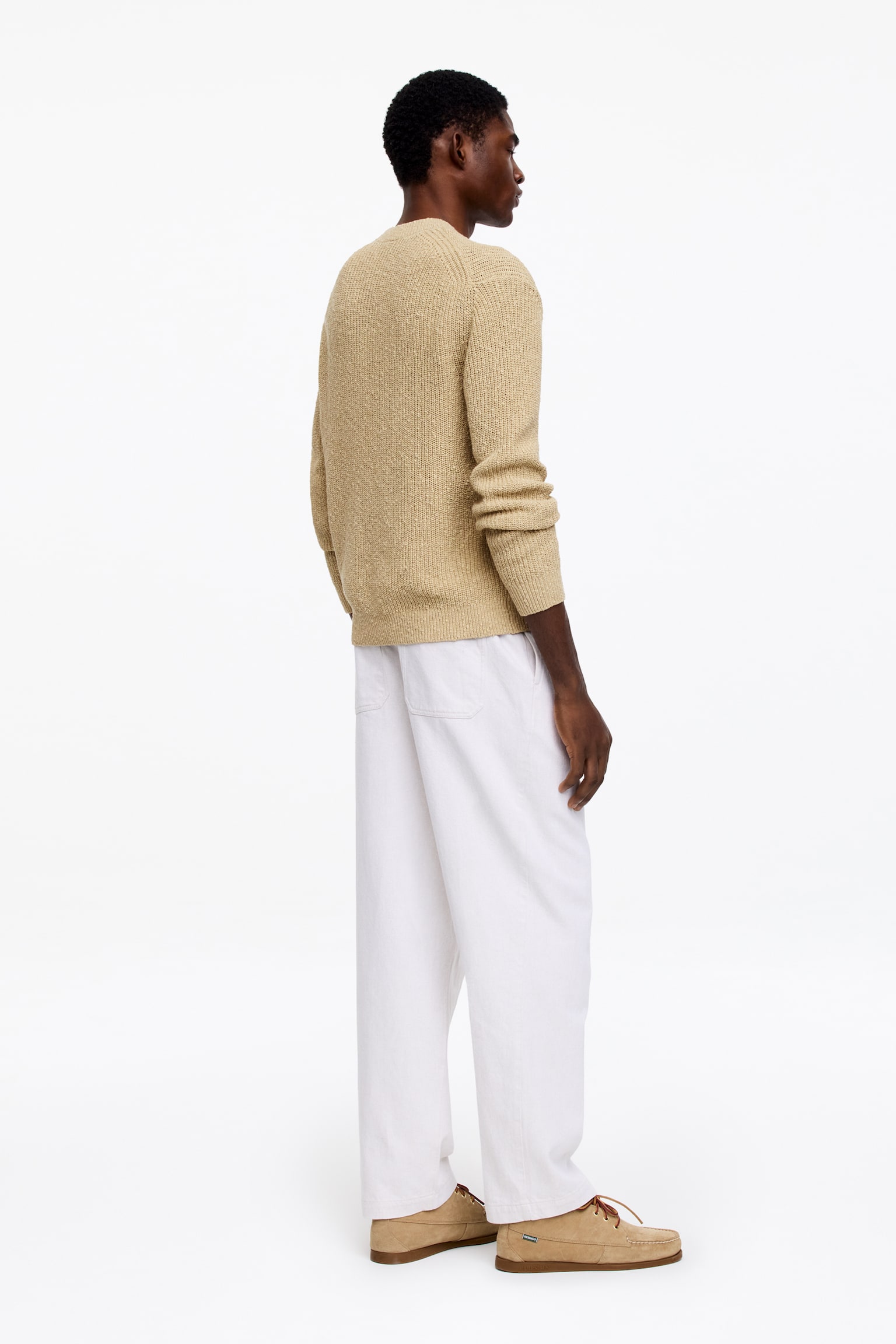 Genser i bomulls- og linblanding - Beige - 5