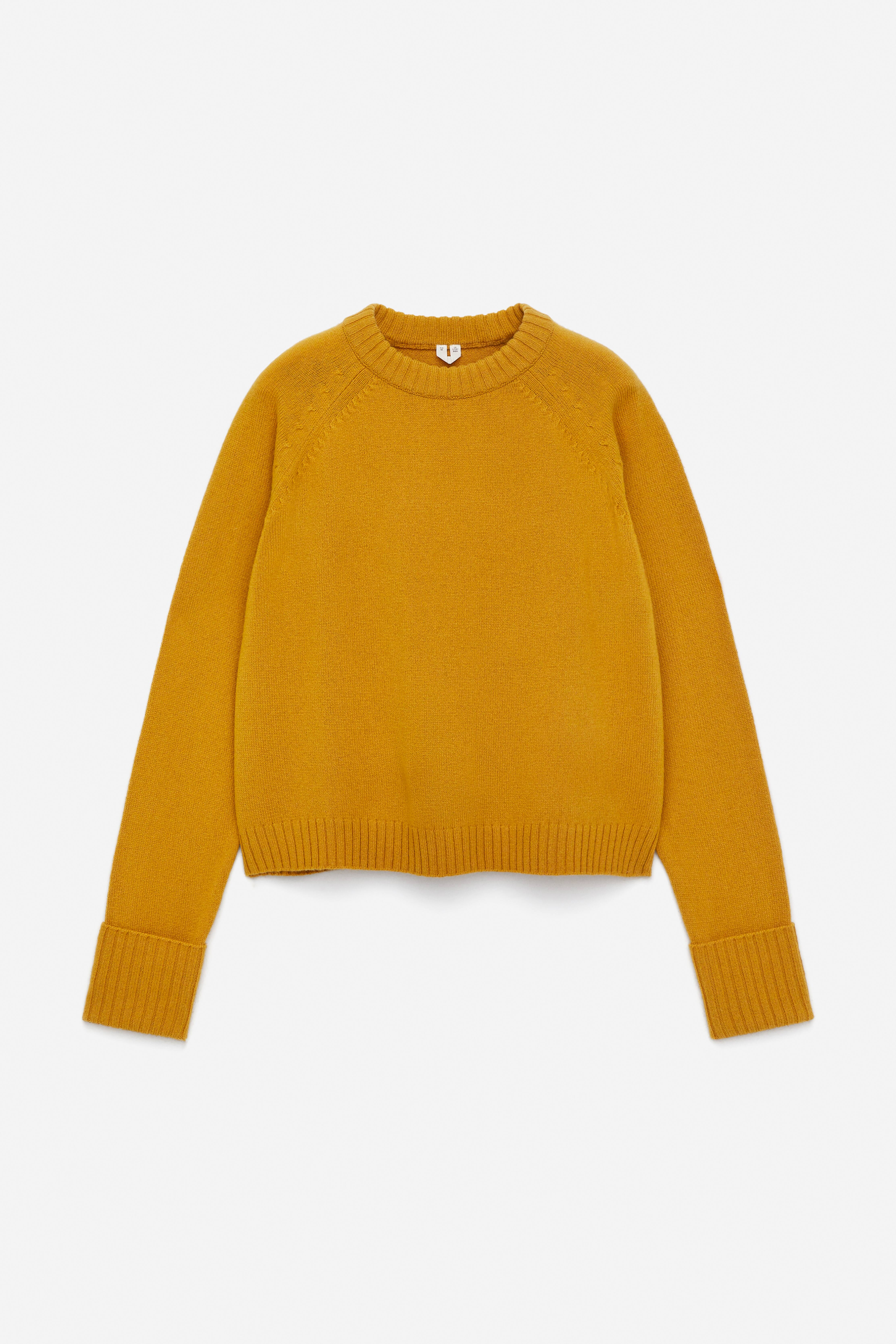 Wollen trui met omgeslagen mouwen - Donkergeel/Gebroken wit/Donkerblauw