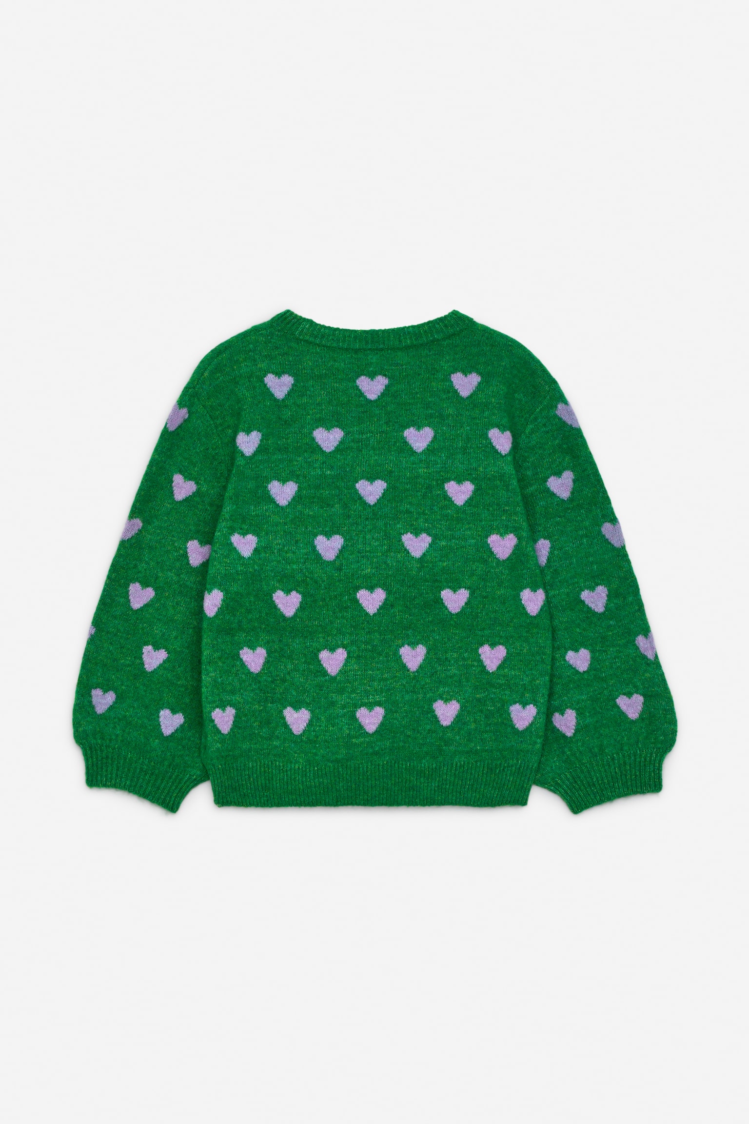 Strickpullover mit Intarsien - Grün/Herzen in Flieder - 4