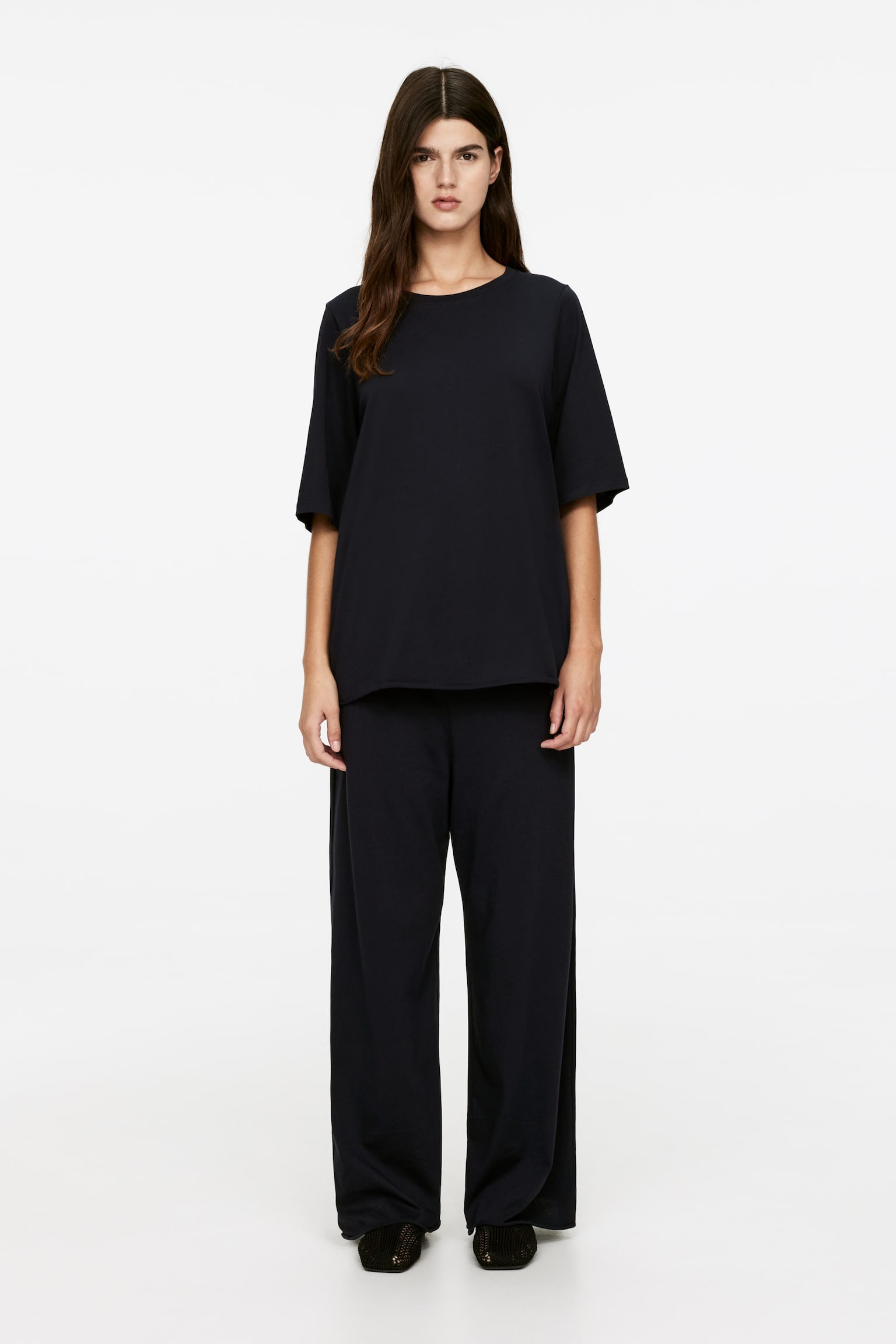 Cotton Pyjama Trousers - Dark Blue/Off White