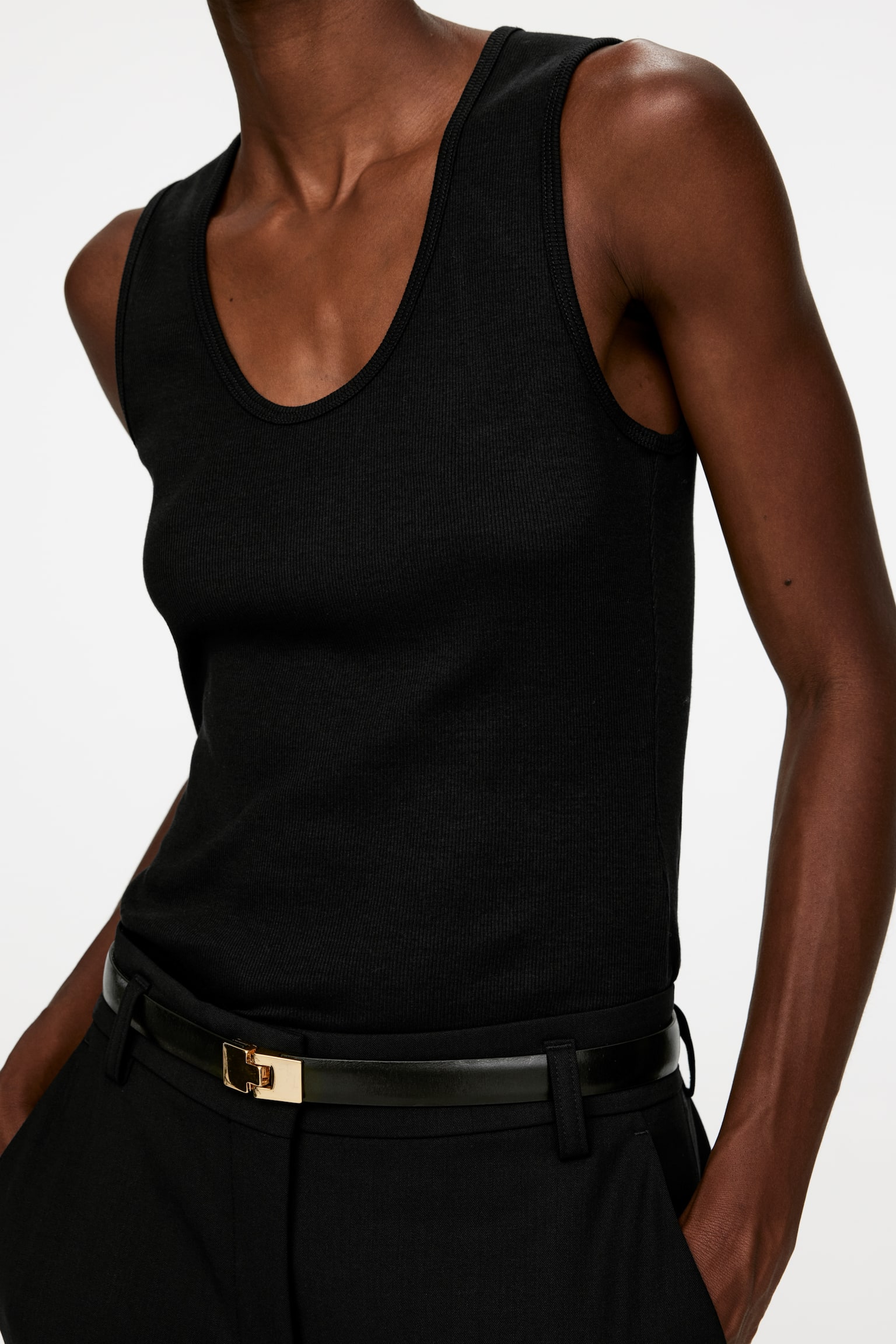 Rib Tank Top - Black/Dark Blue/White - 4