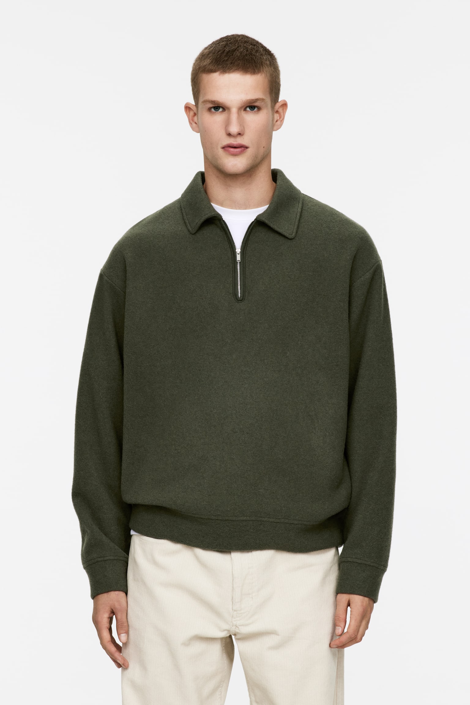 Double-Knit Half-Zip Jumper - Khaki Green/Dark Blue - 1