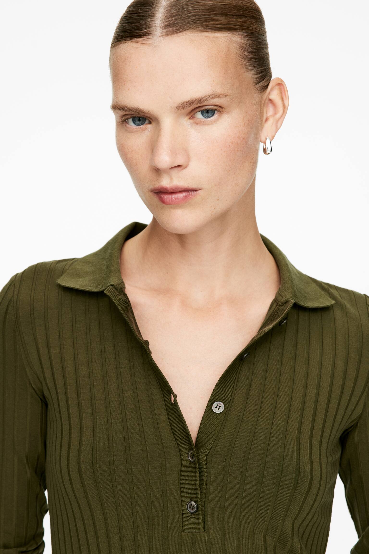 Breit geripptes Poloshirt - Khaki/Weiß - 4