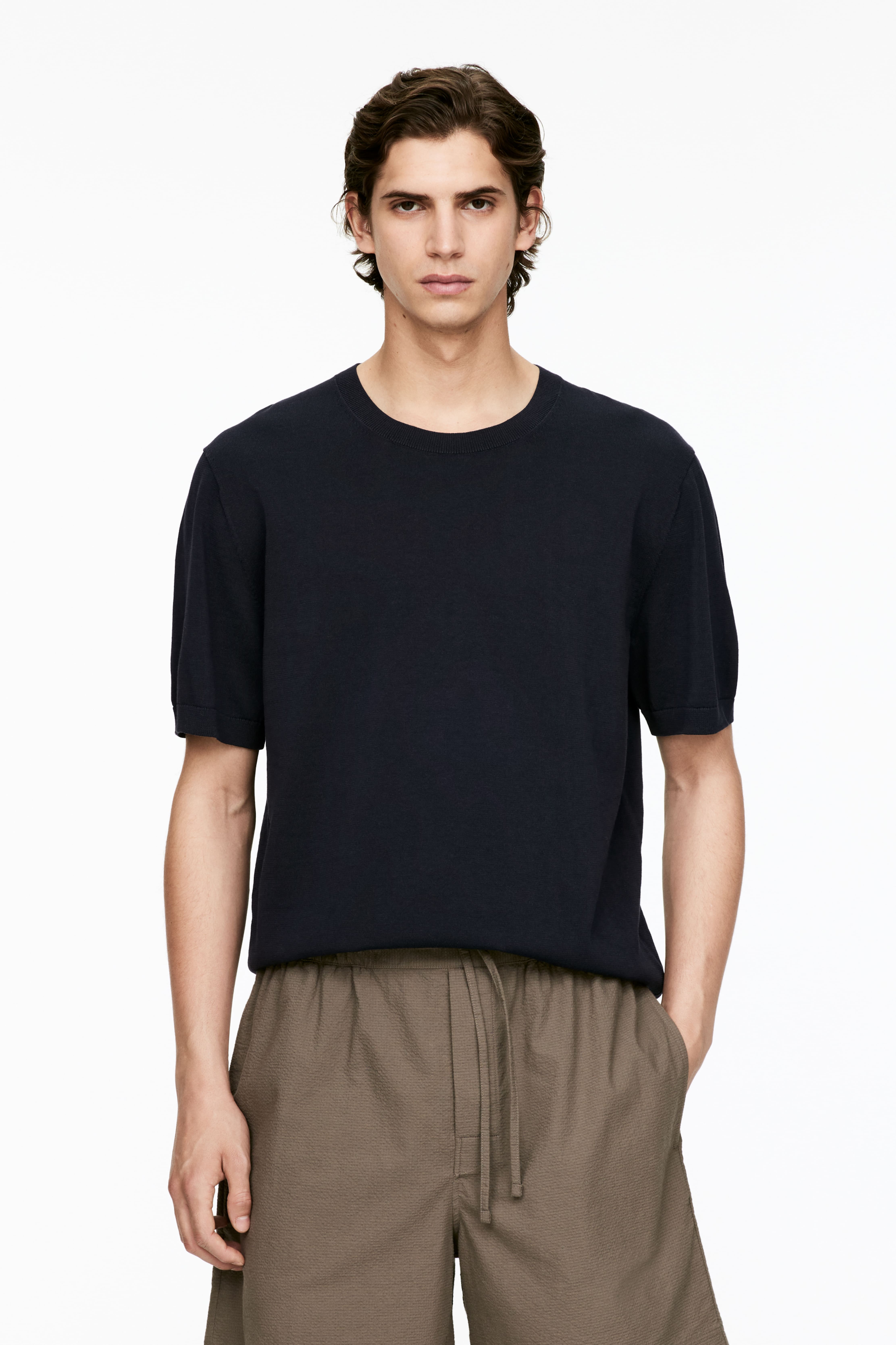 Finomkötött pamut póló - Sötétkék/Khaki Green