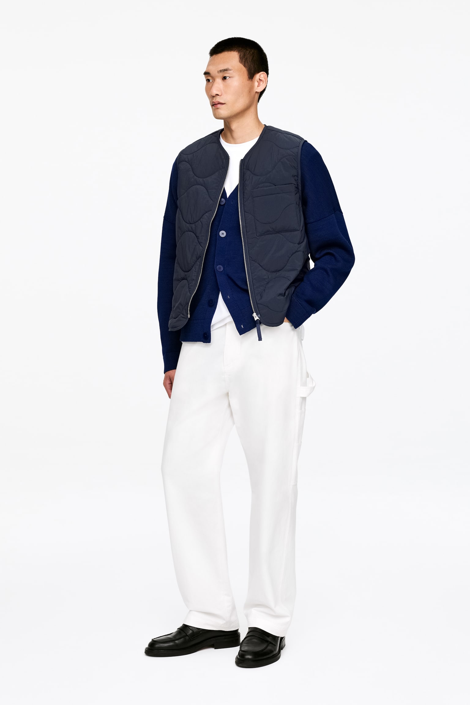 Quiltad 2-in-1-väst - Mörkblå/Svart/Ljusgrå/Grön - 4